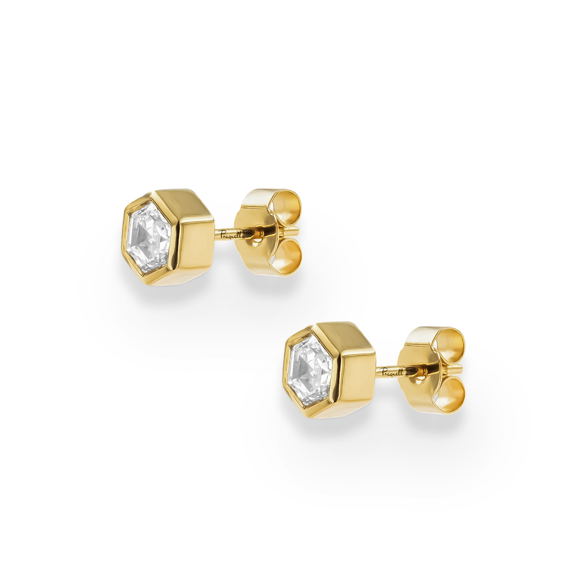 Honeycomb Diamond Solitaire Earrings Hexagonal Cut, Rubover Set_2