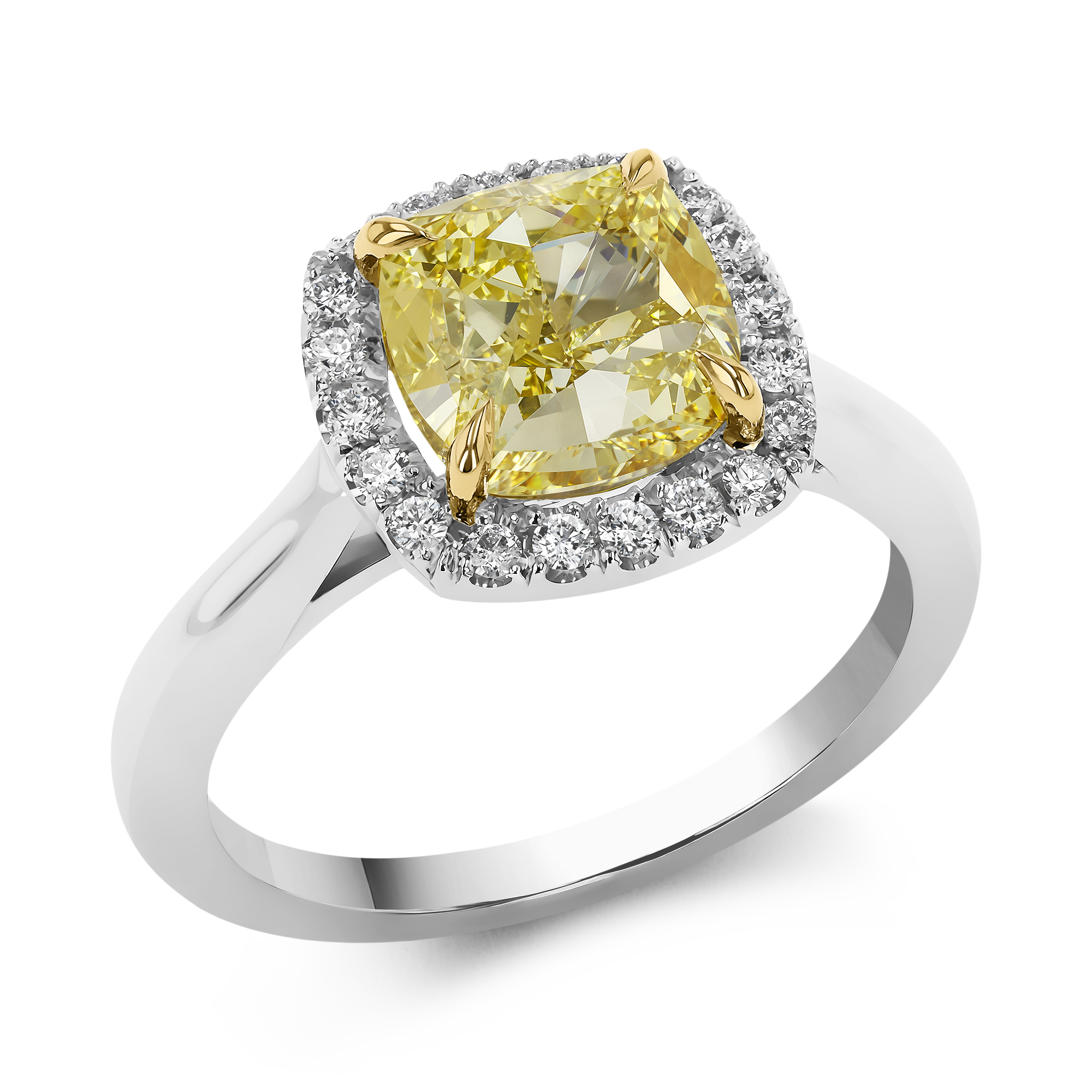 Cushion Cut 3.02ct Kimberley Fancy Intense Yellow Diamond Cluster Ring Cushion Modern & Brilliant Cut, Claw Set_1