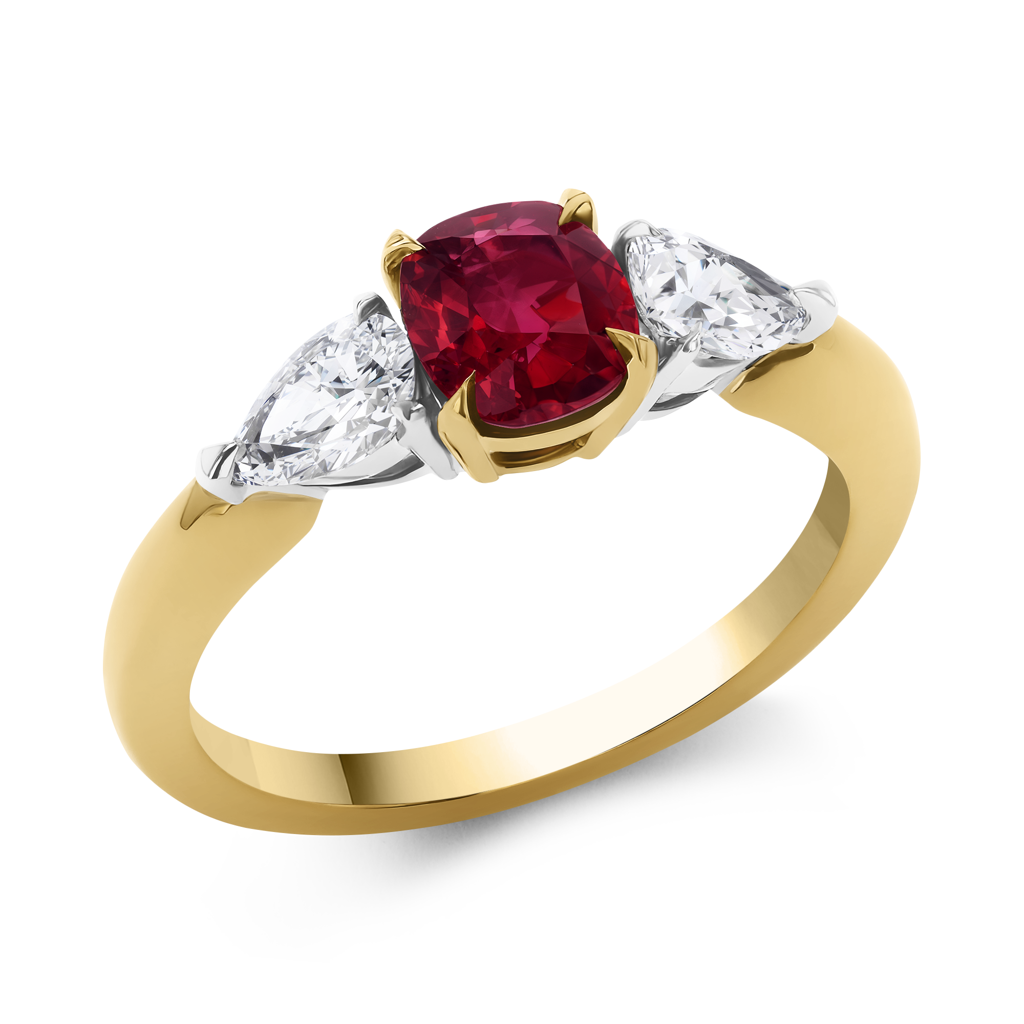 1.03ct Ruby and Diamond Three Stone Ring Cushion & Pear Cut, Claw Set_1