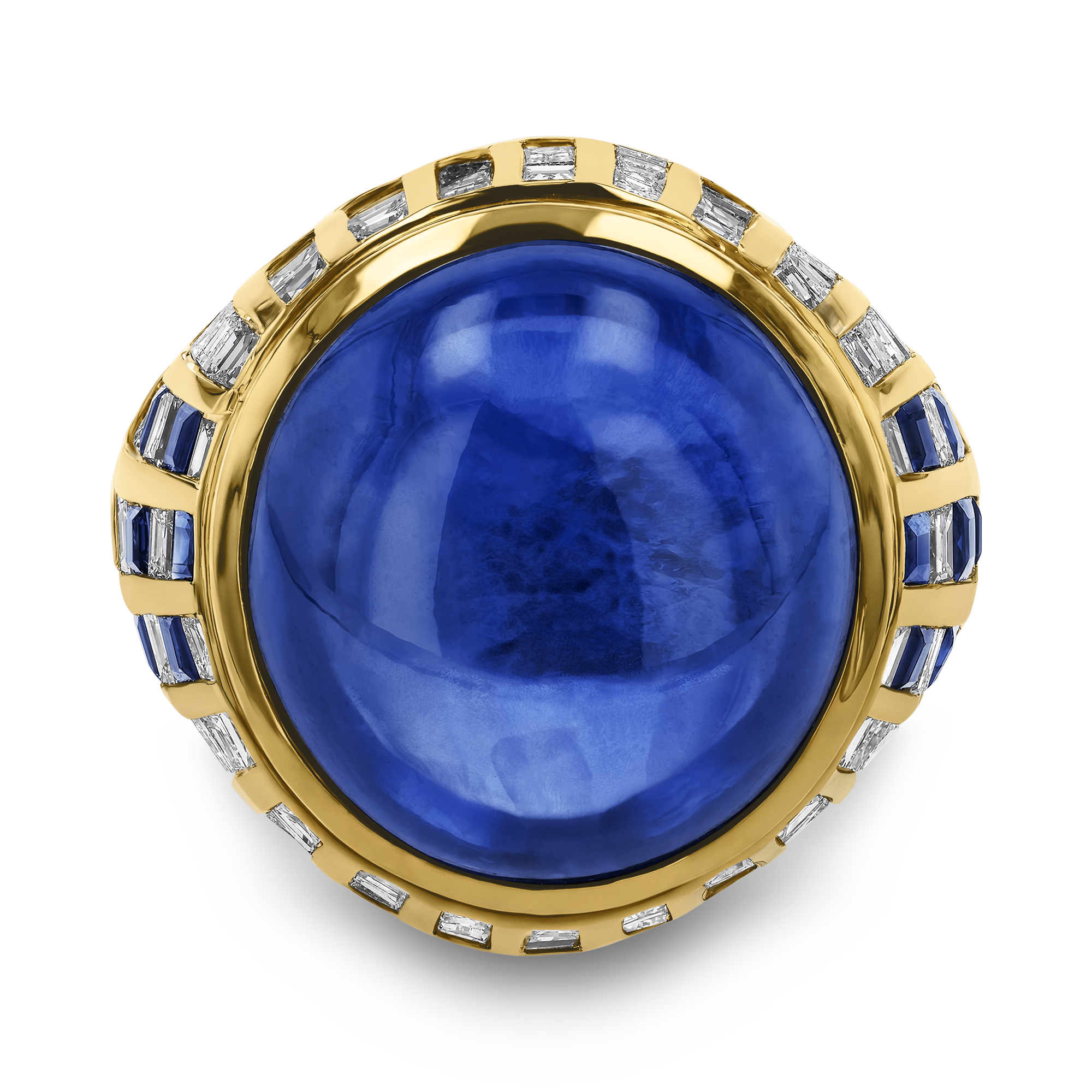 Sri Lankan Sapphire and Diamond Bombe Ring Cabochon Cut, Rubover Set_2