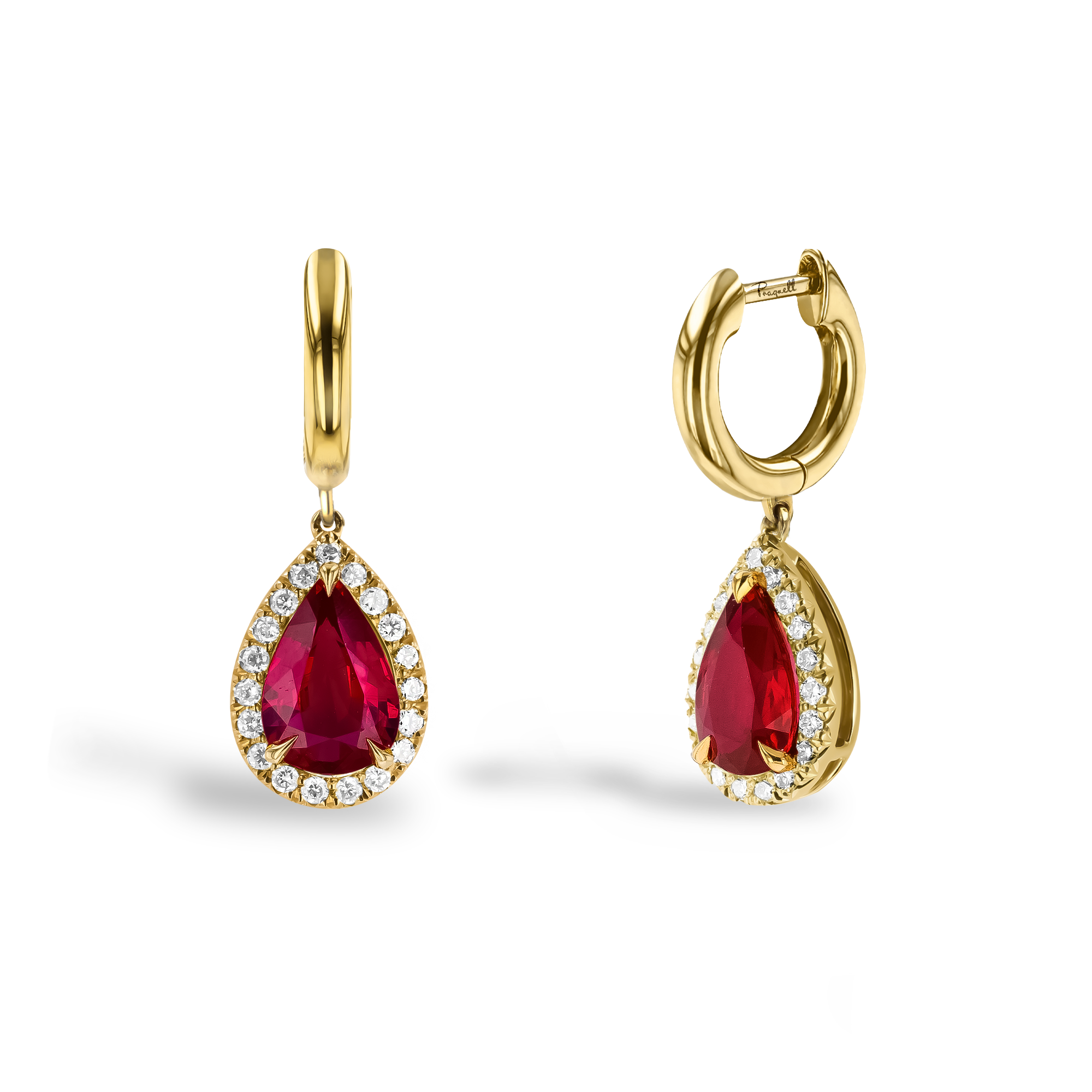 Pear Shaped 2.50ct Ruby and Diamond Drop Earrings Pear Shaped, Claw Set_1