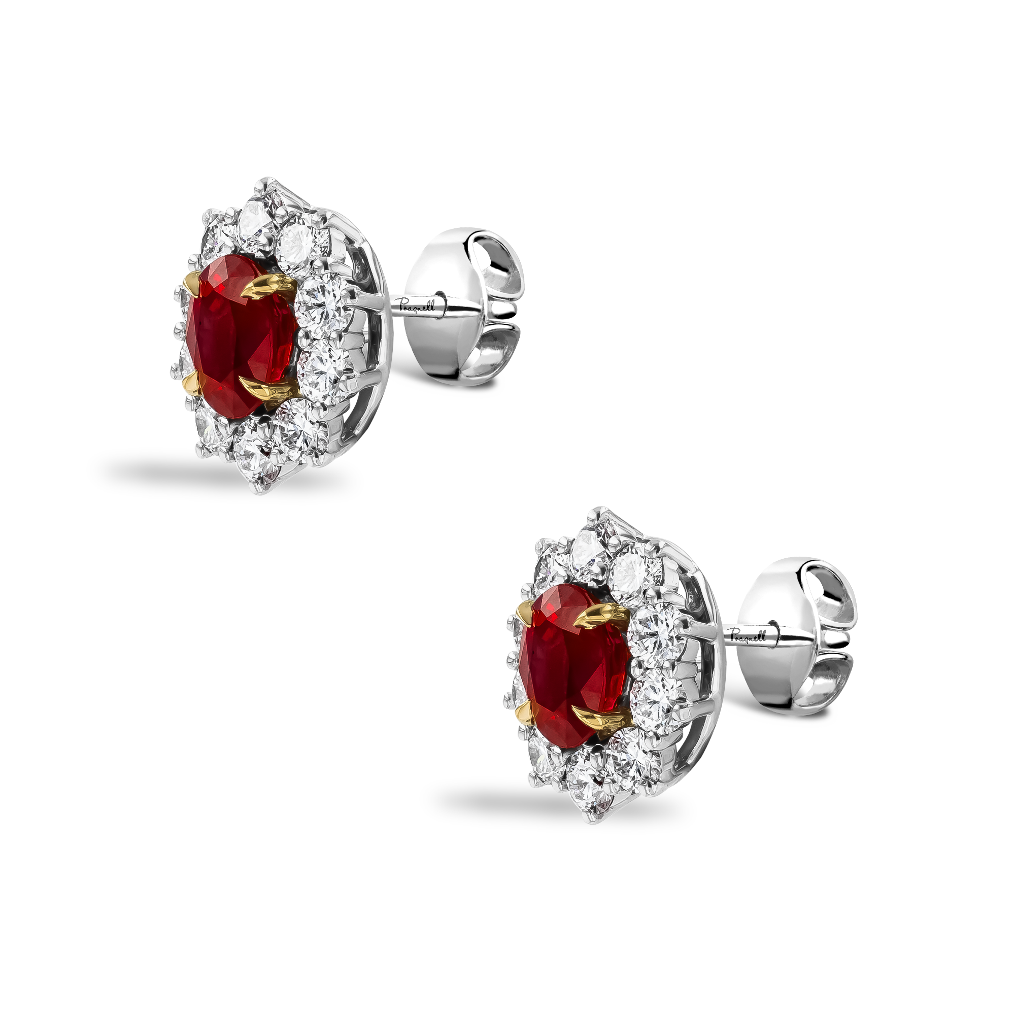 Oval Ruby and Diamond Cluster Earrings Oval & Brilliant Cut, Claw Set_2