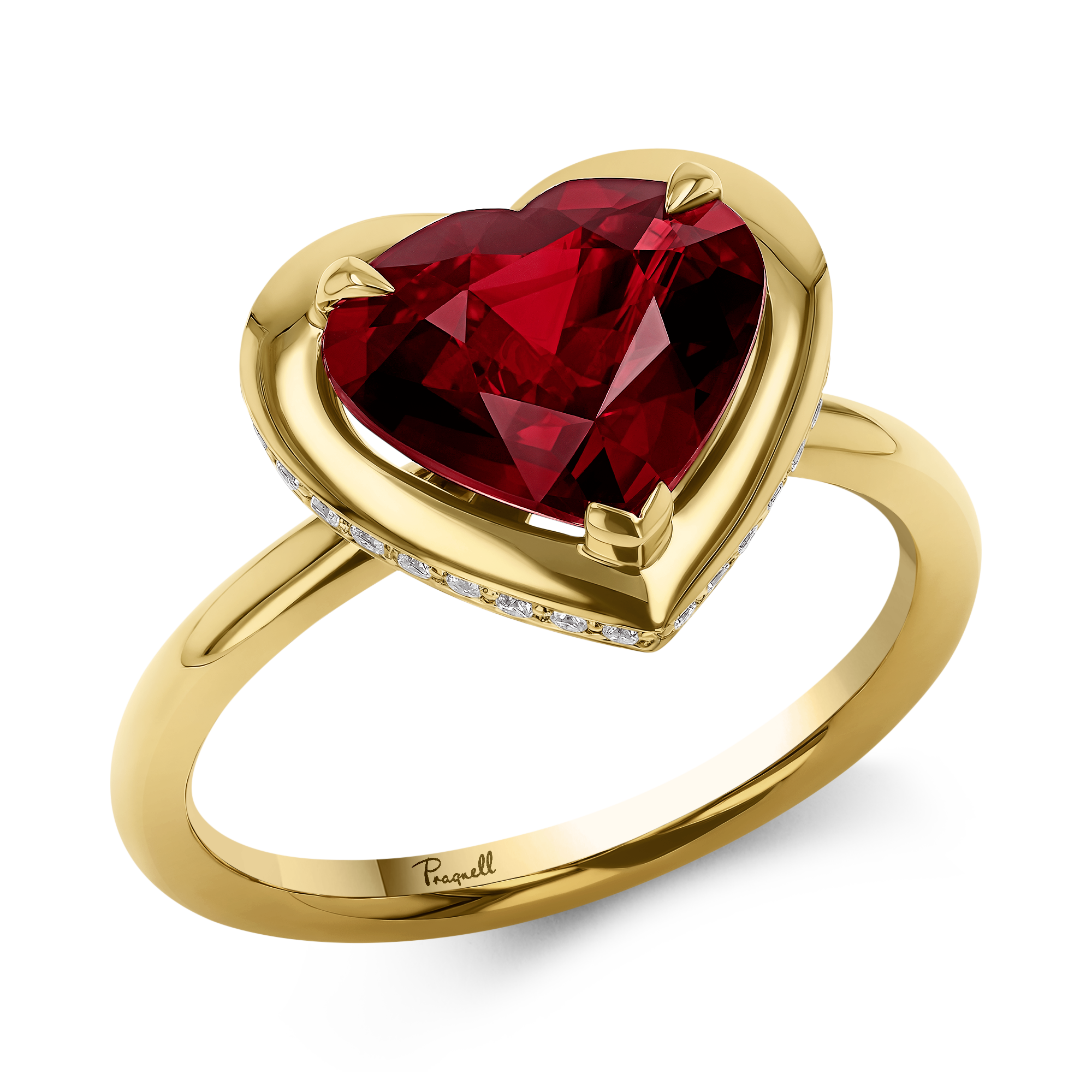 Skimming Stone 3.01ct Heartshape Mozambique Ruby and Diamond Ring Heartshape, Claw set_1