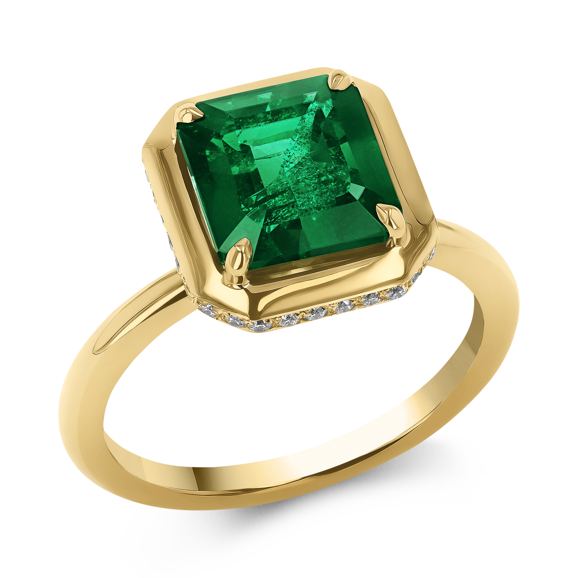 Skimming Stone 2.94ct Emerald and Diamond Solitaire Ring Octagon Cut, Claw Set_1