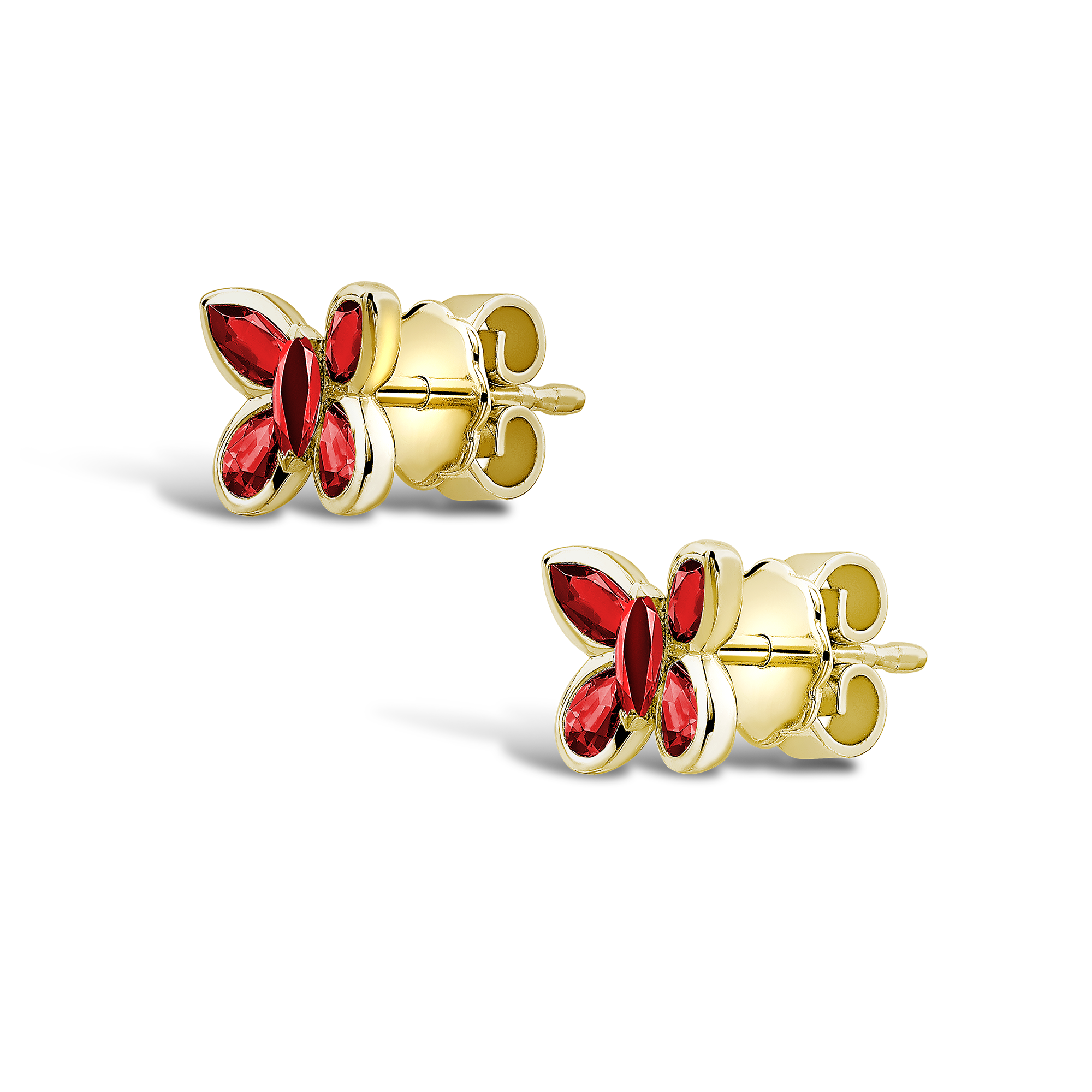 Butterfly Ruby Stud Earrings Pear and Marquise Cut, Rubover Set_2