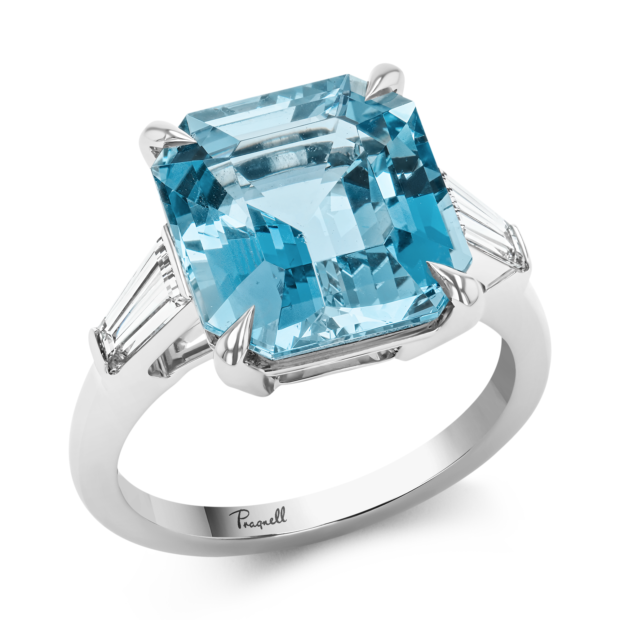 Emerald Cut 6.42ct Lukusuzi Aquamarine and Diamond Ring Emerald Cut, Claw Set_1