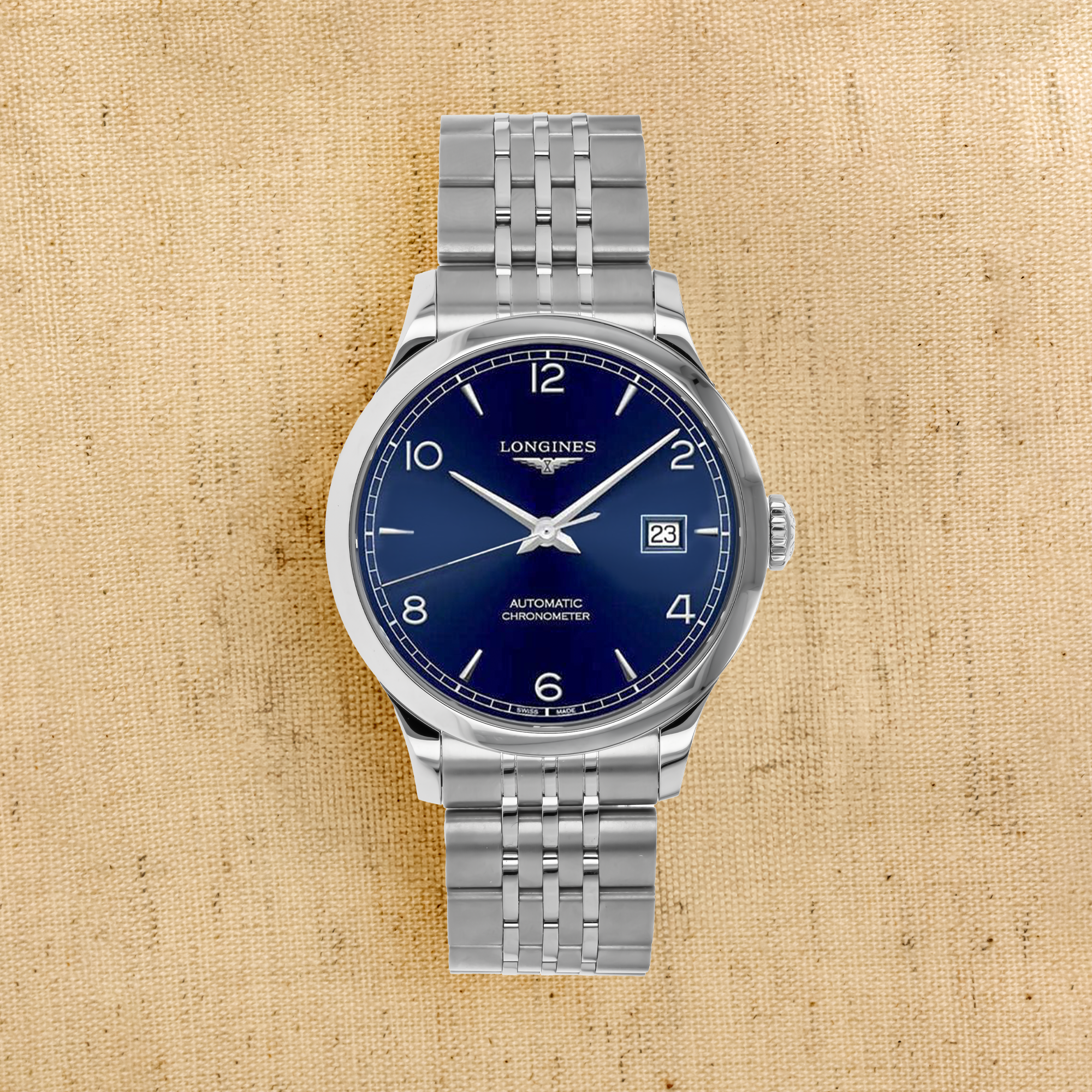 Longines Record L2.820.4.96.6 Watch - 38.5mm, Blue Dial, Arabic