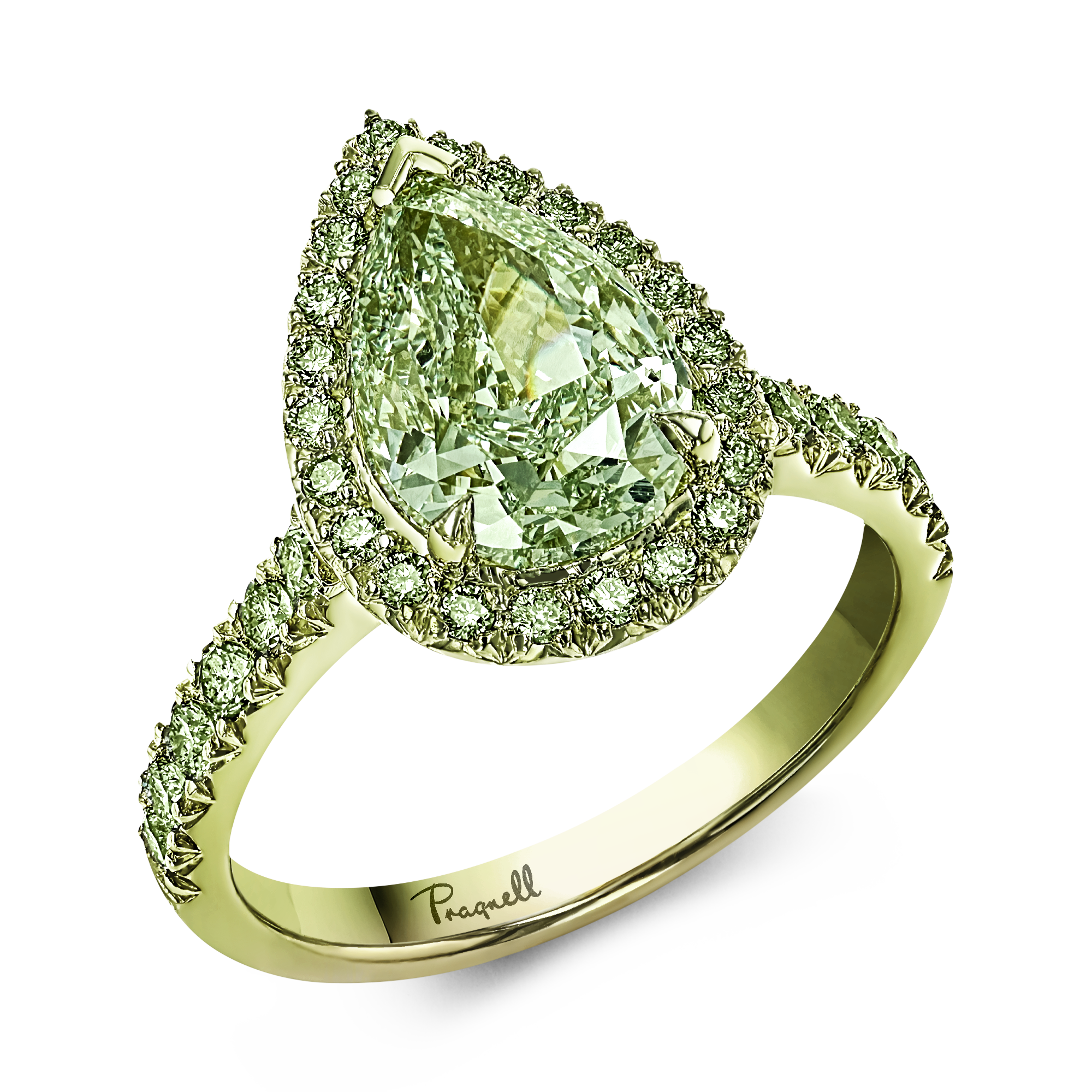 Masterpiece Celestial 3.00ct Fancy Yellowish-Green Diamond Cluster Ring Pearshape, Claw Set_1