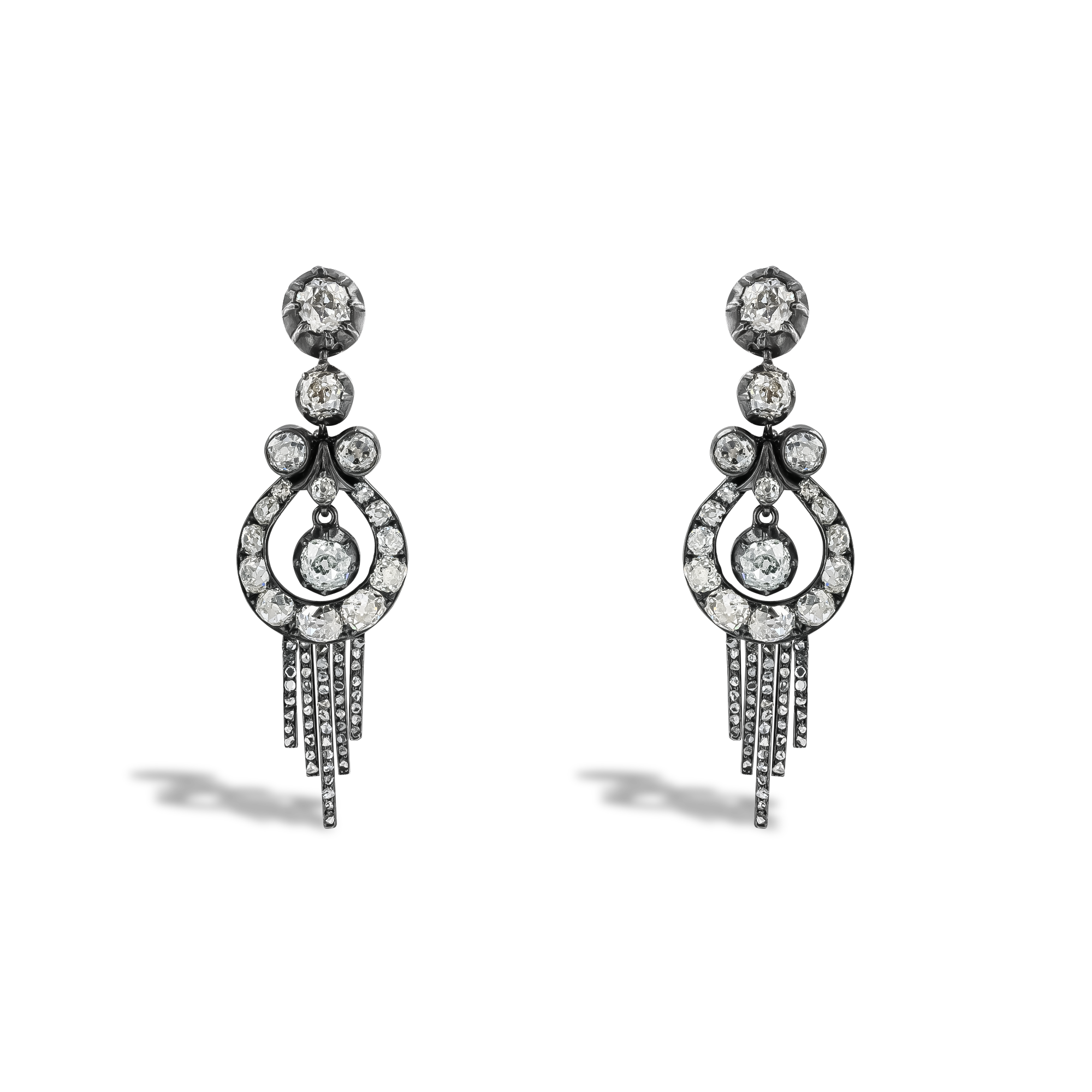 Victorian 6.06cts Diamond Drop Fringe Earrings Old Mine Cut, Claw Set_1