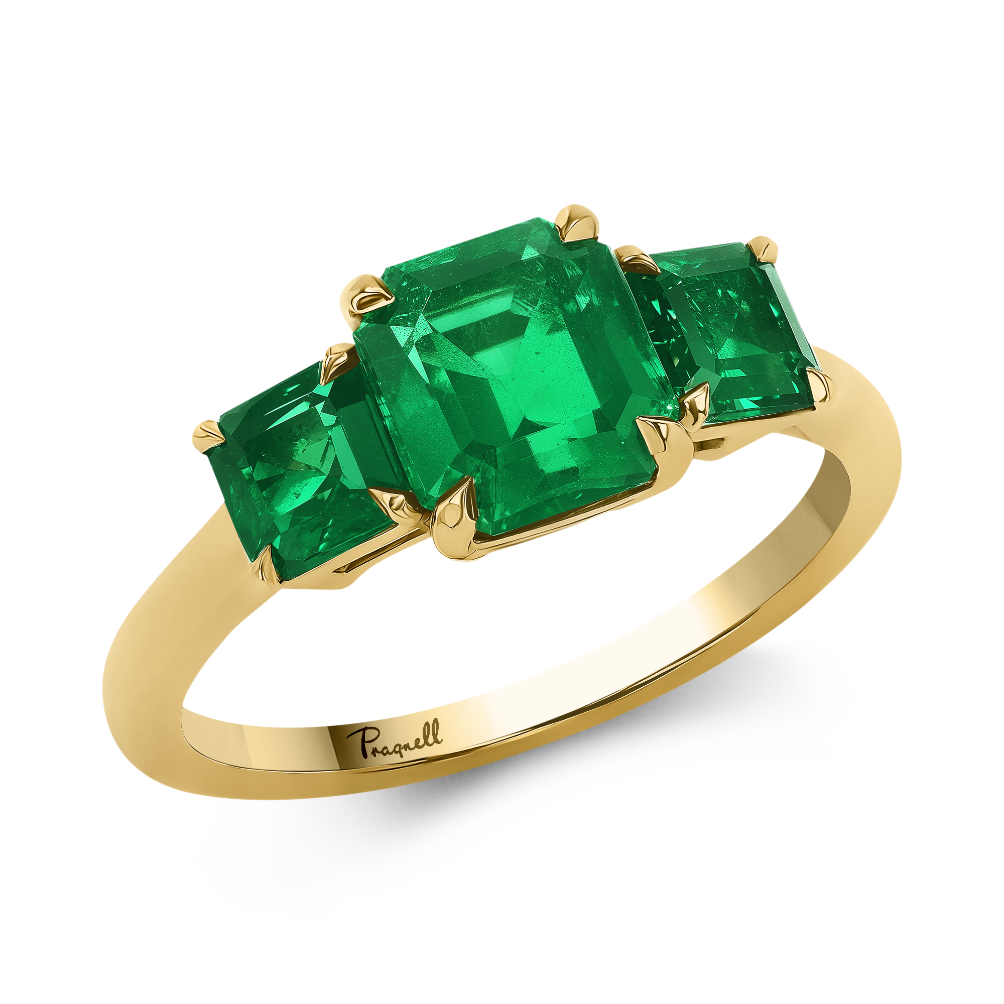 Emerald Cut 2.48ct Zambian Emerald Three Stone Ring Emerald Cut, Claw Set_1