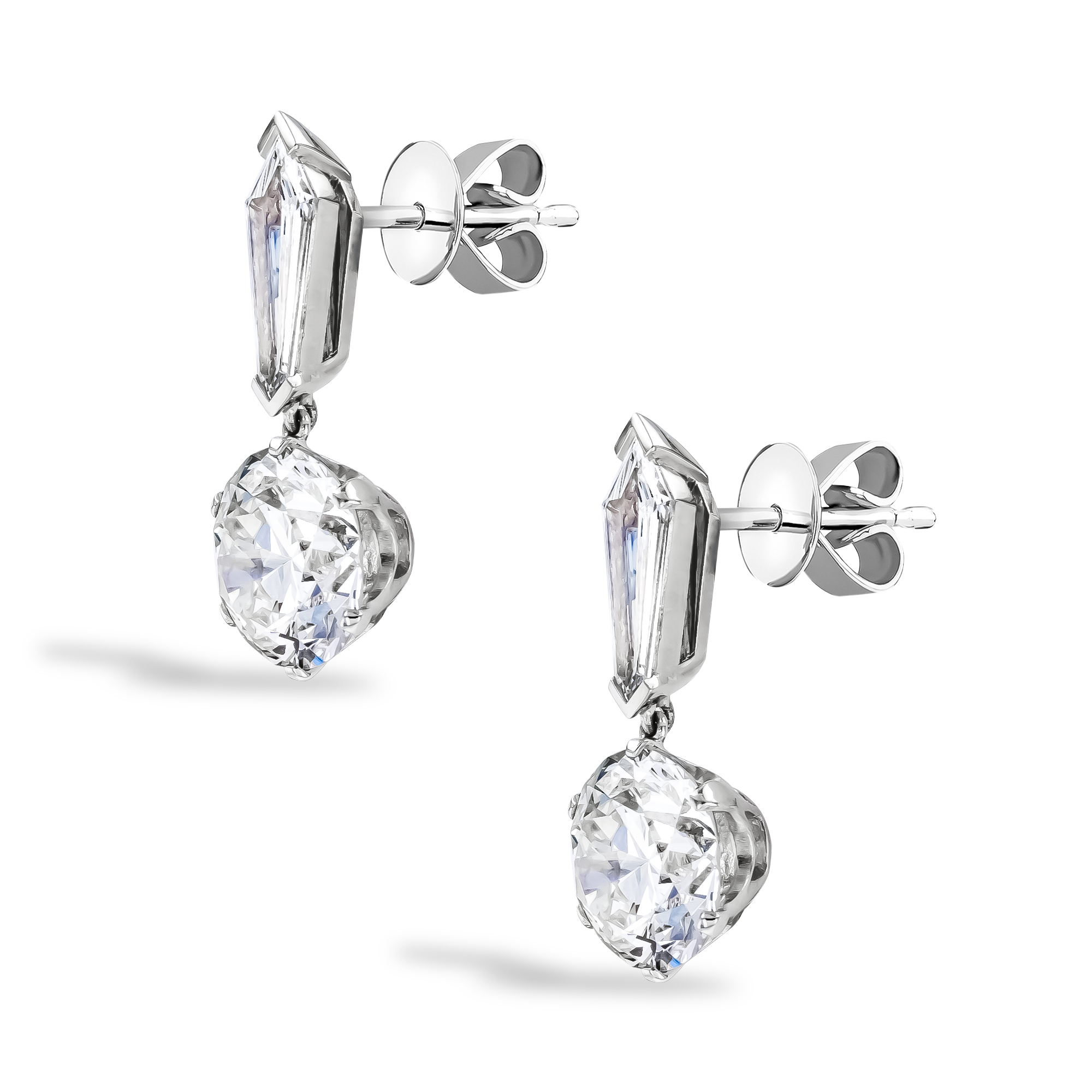 Round Brilliant Cut Diamond Drop Earrings Brilliant & Kite Cut, Claw Set_2