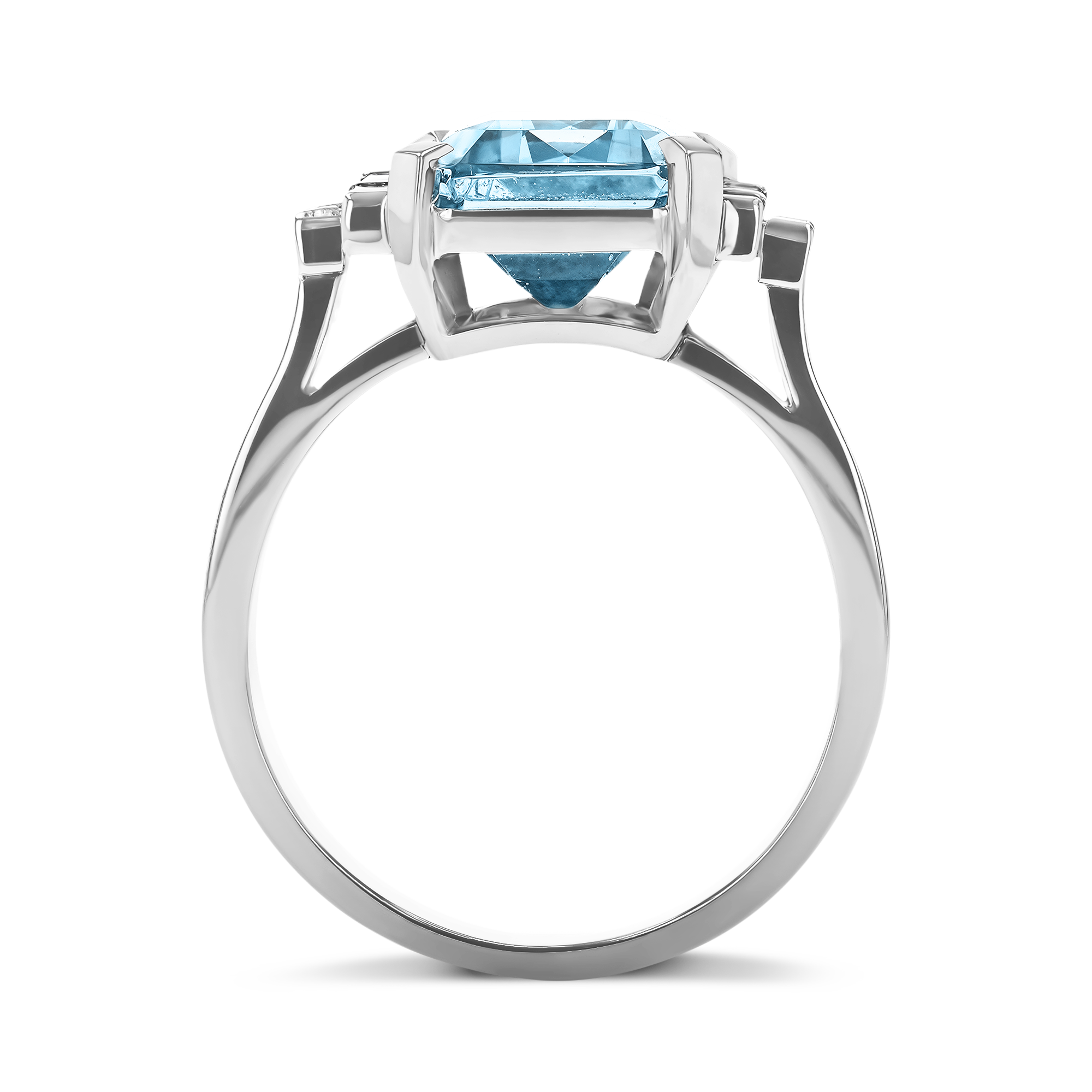 Emerald Cut 3.54ct Aquamarine and Diamond Ring Emerald Cut, Claw Set_3