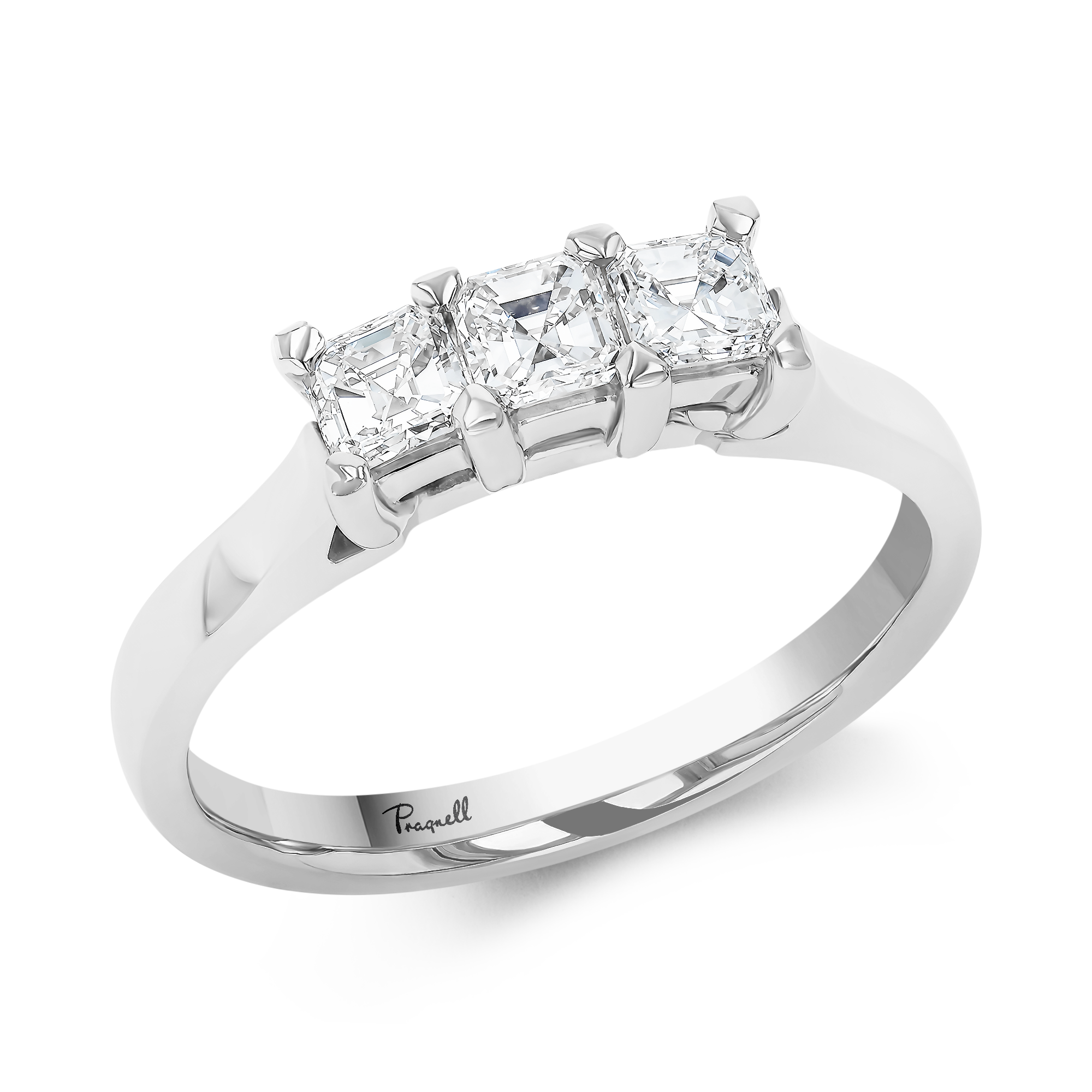 Asscher Cut 0.59ct Diamond Three Stone Ring in Platinum Asscher Cut, Claw Set_1