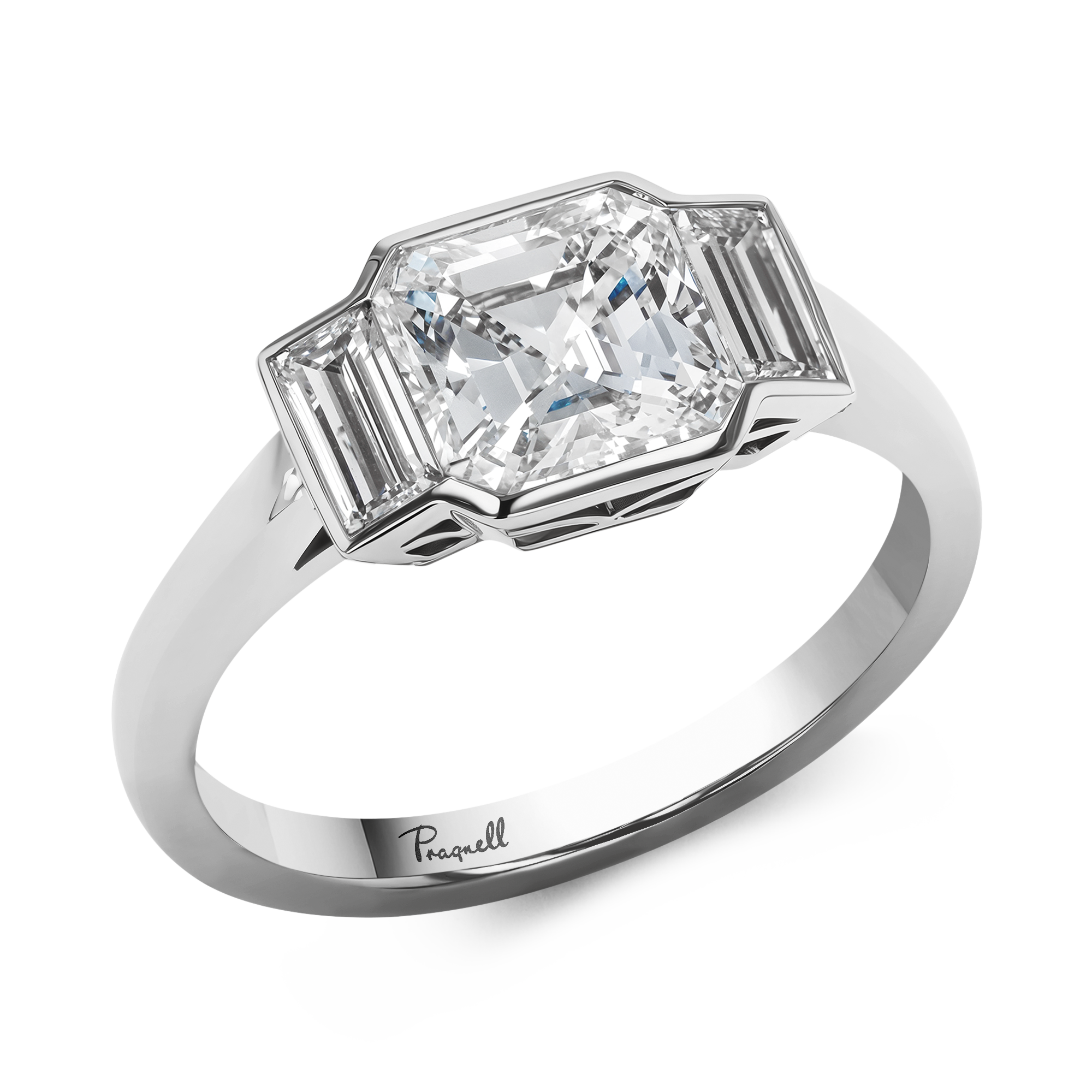 Kingdom 2.41ct Diamond Three Stone Ring Asscher Cut, Rubover Set_1