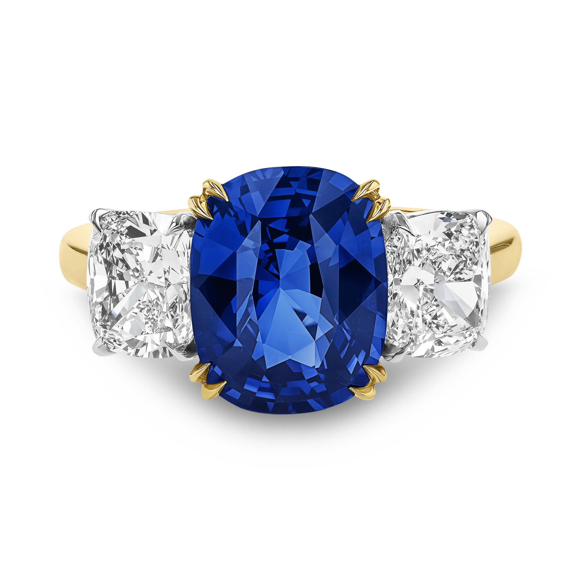 Cushion Cut 4.06ct Sri Lankan Sapphire Three Stone Ring Cushion modern cut, Claw set_2