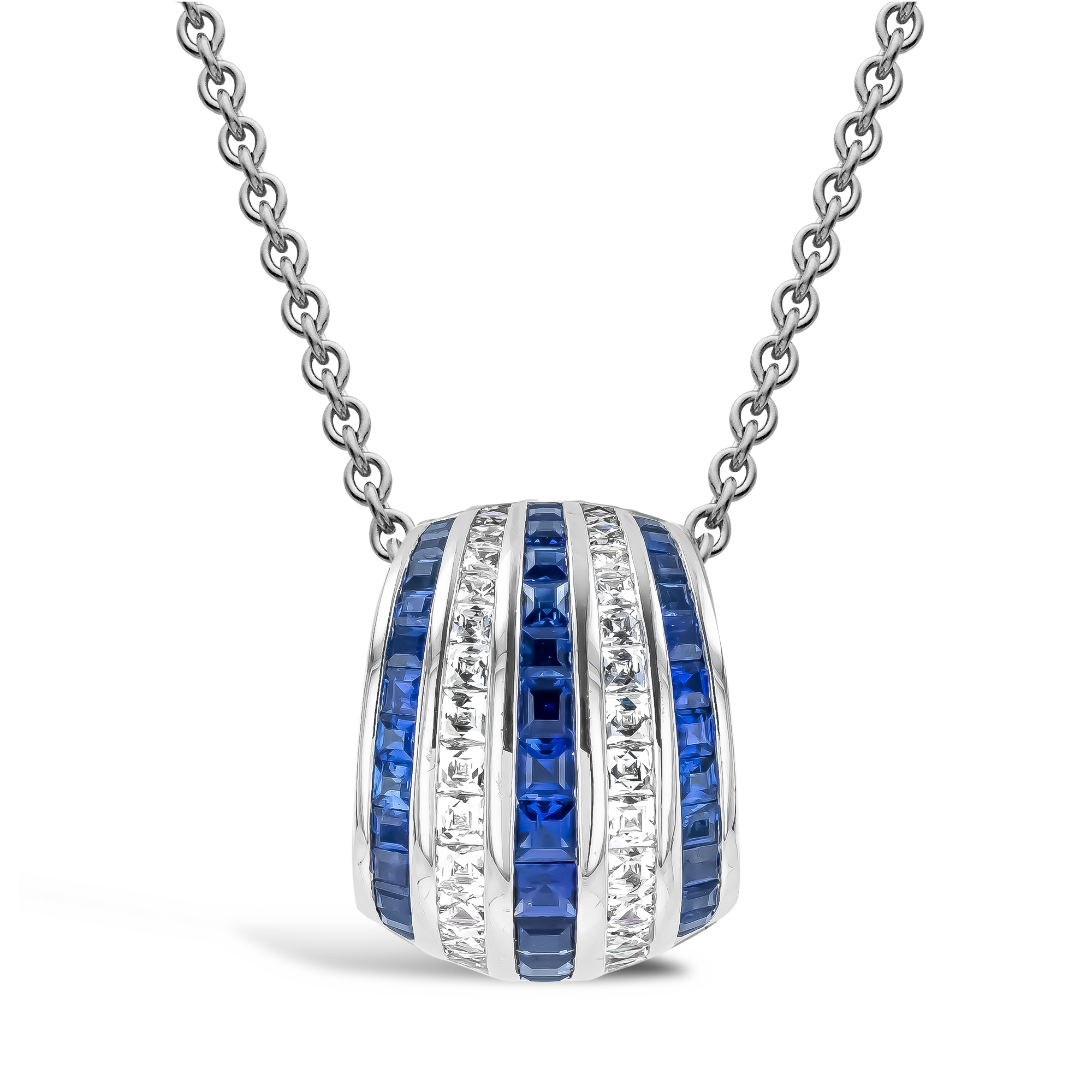 Manhattan 0.98ct Five Row Sapphire and Diamond Pendant Carre Cut, Channel Set_1