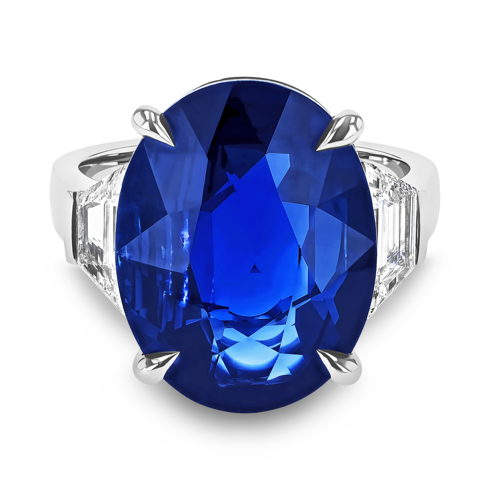 Masterpiece Oval Cut 11.03ct Sri Lankan Sapphire and Diamond Ring Oval & Trapeze Cut, Claw Set_2