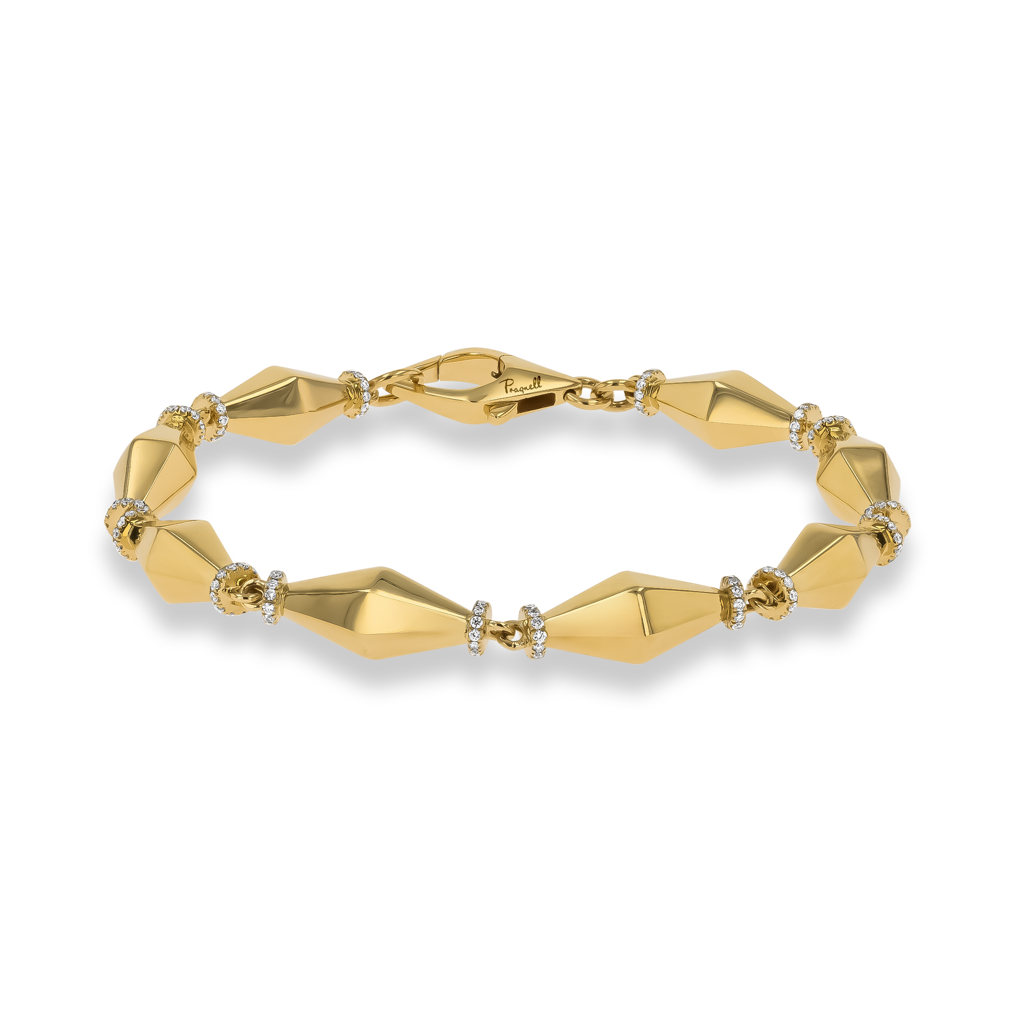 Cleopatra 0.75ct Diamond Gold Faceted Barrel Link Bracelet Brilliant Cut, Micro Pave Set_1