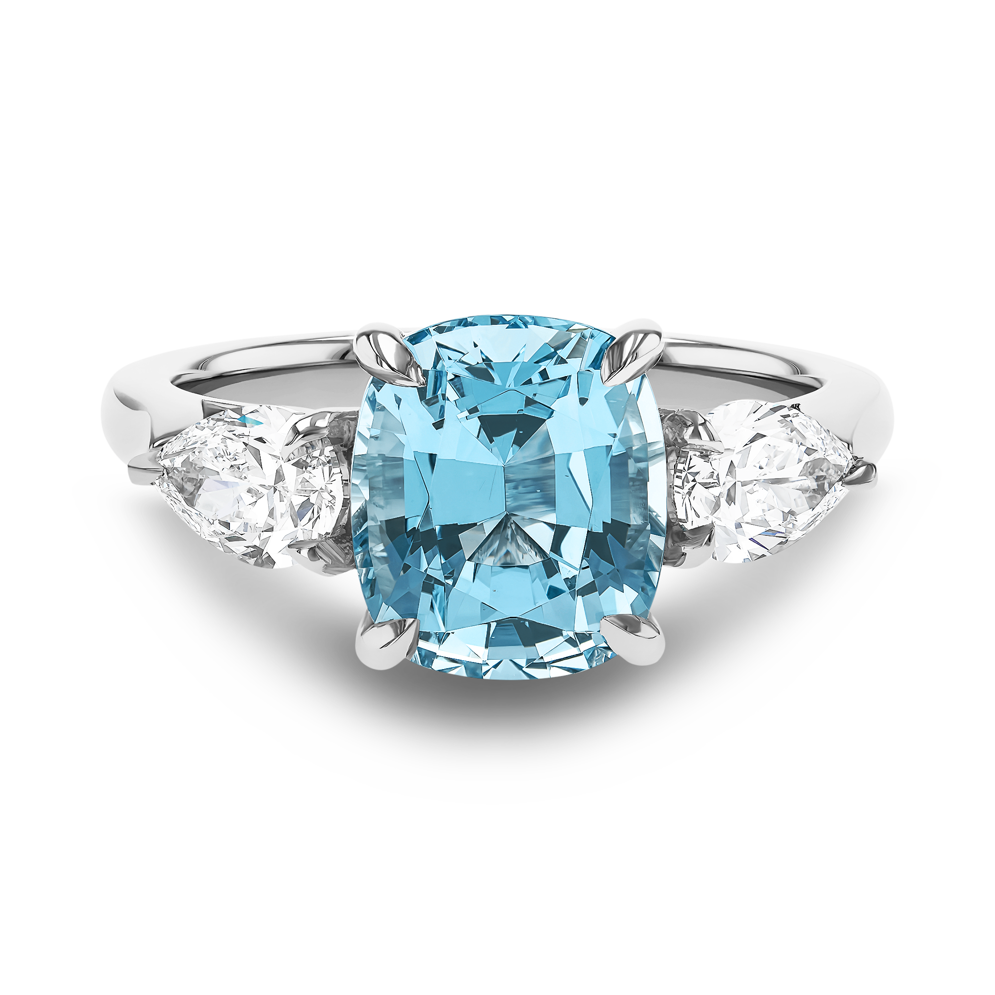 Cushion Cut 2.53ct Lukusuzi Aquamarine and Diamond Ring Cushion modern cut, Claw set_2