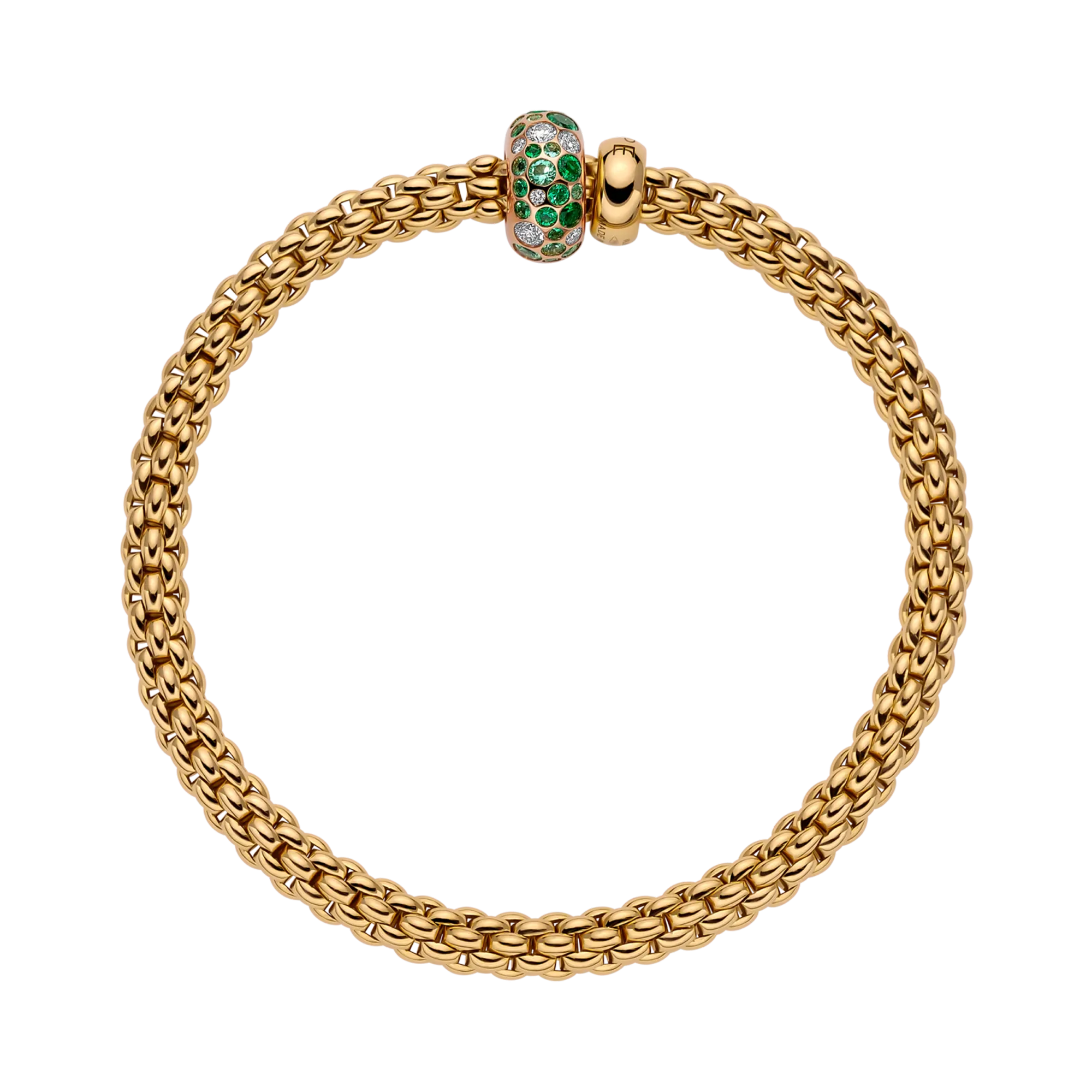 Fope Solo Flex'It Diamond and Emerald Bracelet Round Brilliant Cut, Rubover Set_2