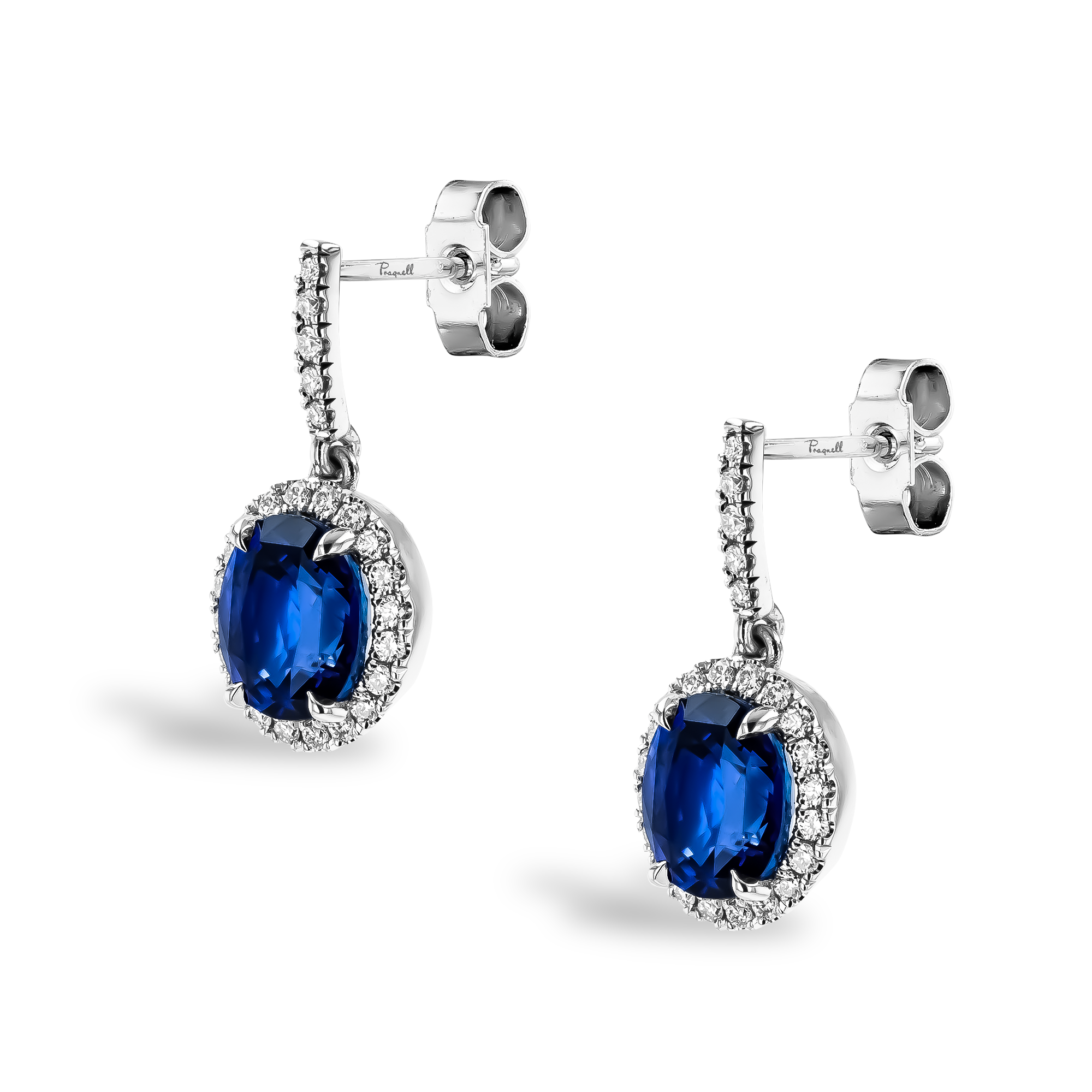 Sapphire and Diamond Cluster Drop Earrings Oval Cut, Claw Set_2