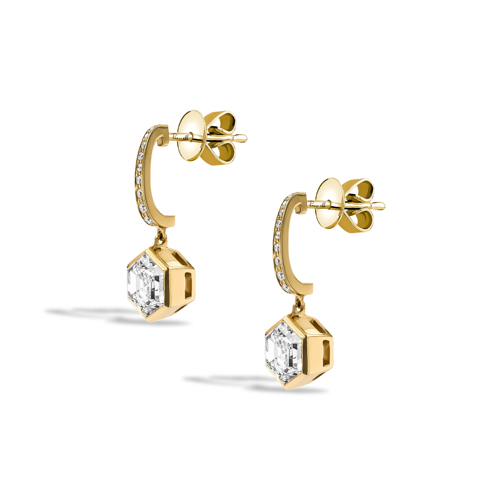 Honeycomb Diamond Drop Earrings Hexagonal Cut, Rubover Set_2