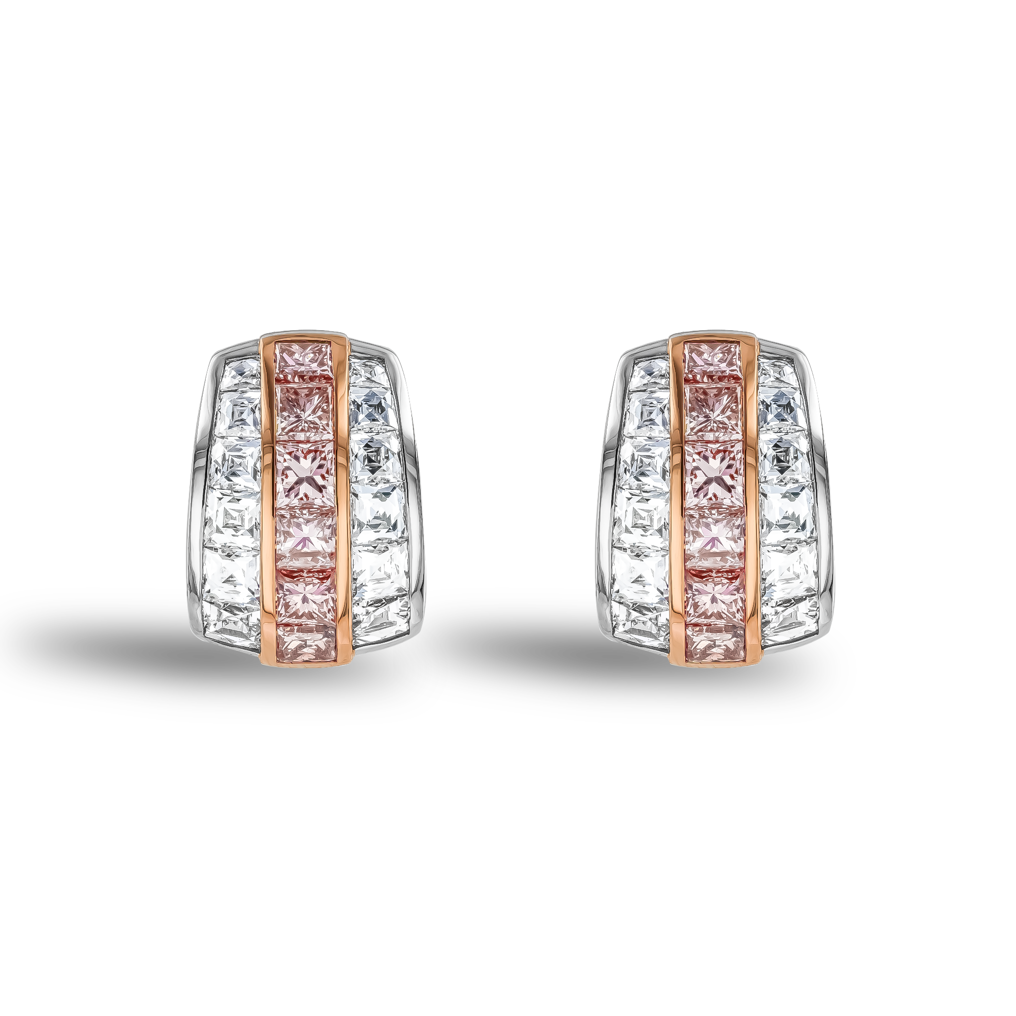 Manhattan 2.25ct Diamond and Pink Diamond Earrings French & Princess Cut, Channel Set_1