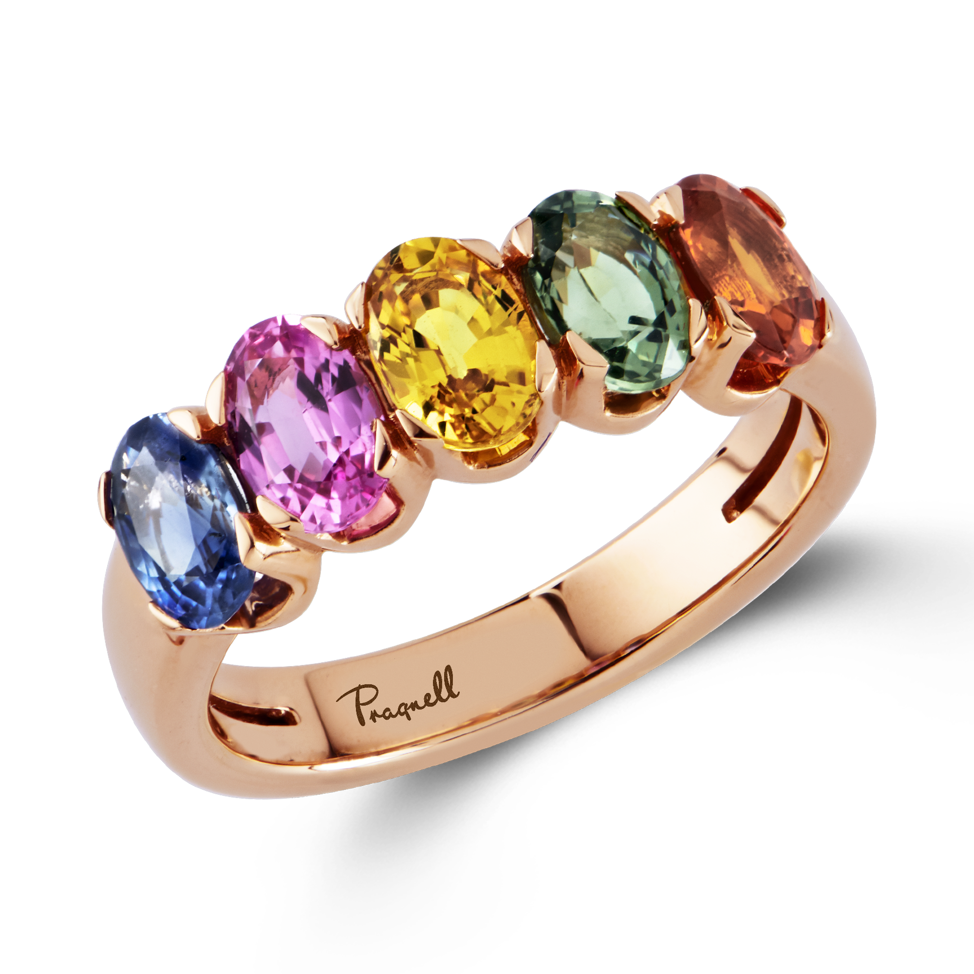 Rainbow Fancy Sapphire Five-Stone Ring Oval Cut, Claw Set_1