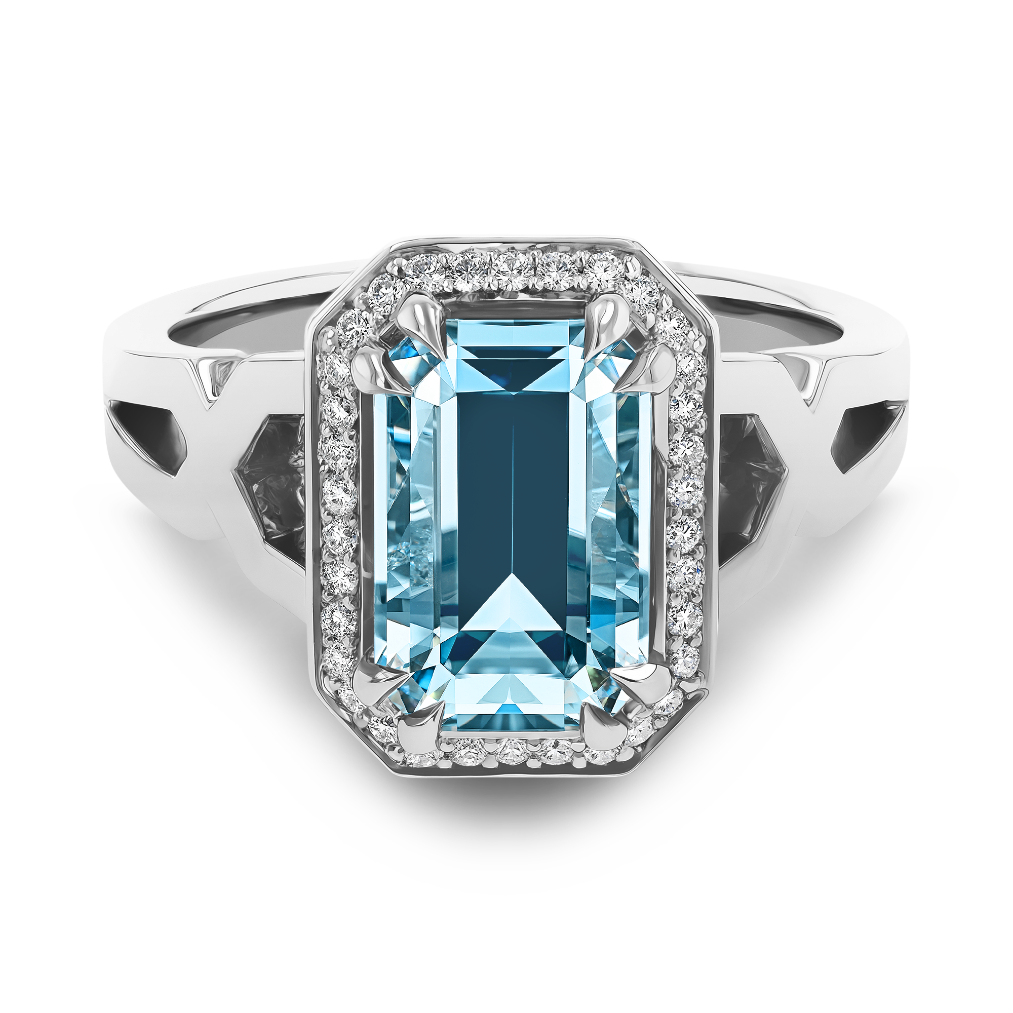 Lukusuzi 2.66ct Aquamarine and Diamond Cluster Ring Emerald Cut, Claw Set_2