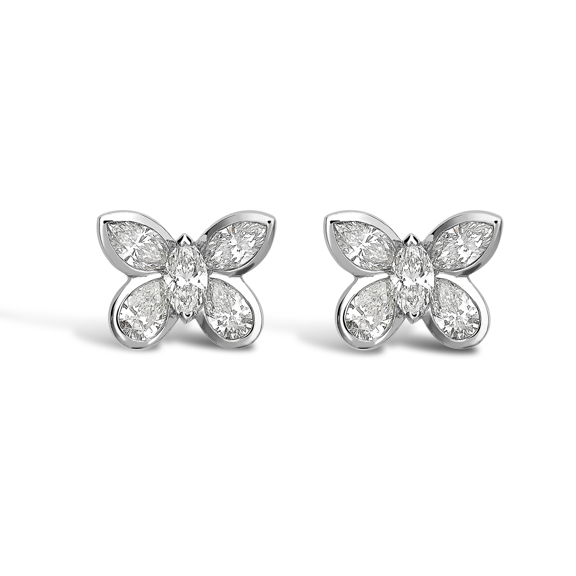 Butterfly Diamond Stud Earrings Pear and Marquise Cut, Rubover Set_1