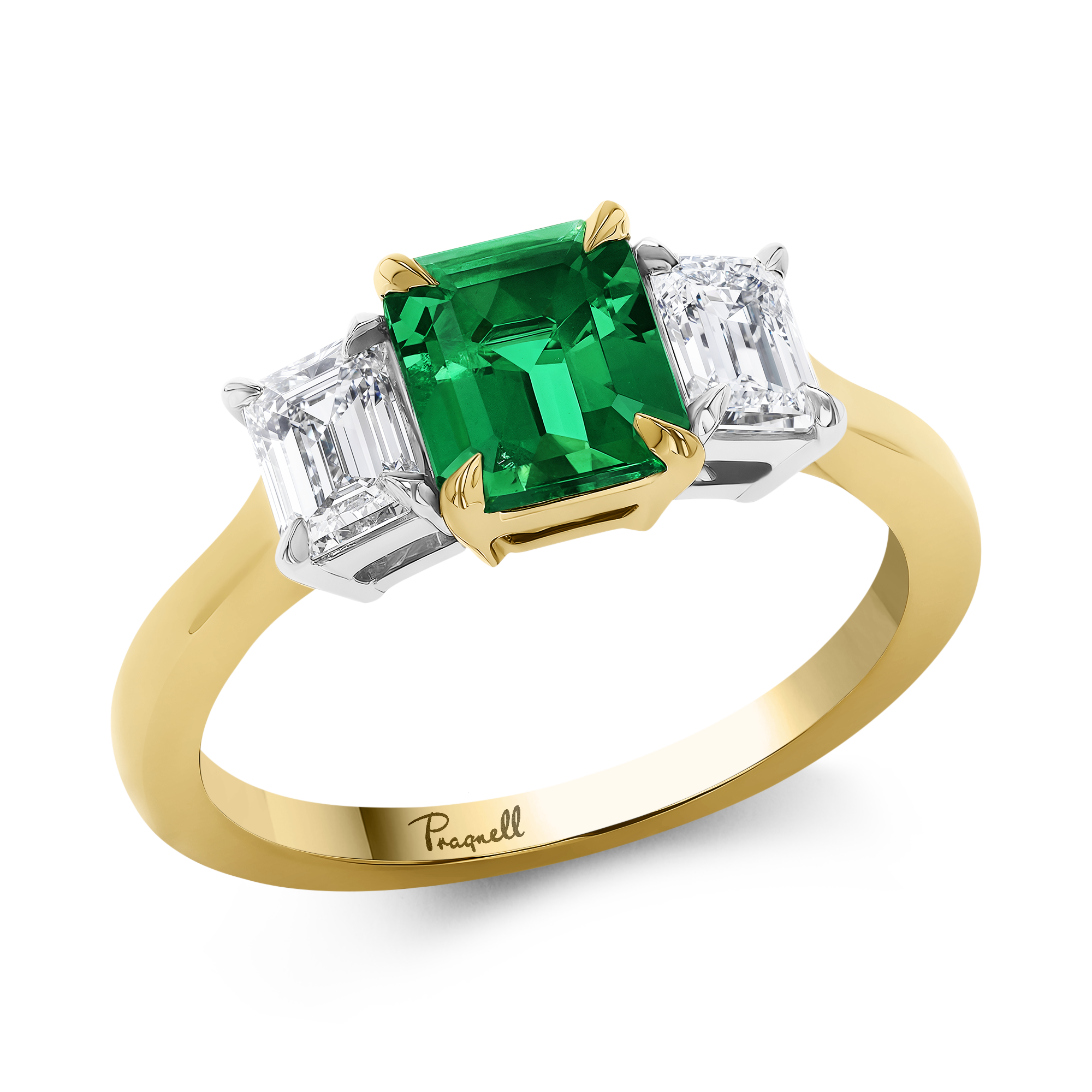 Octagon Cut 0.97ct Colombian Emerald and Diamond Three Stone Ring Octagon Cut, Claw Set_1