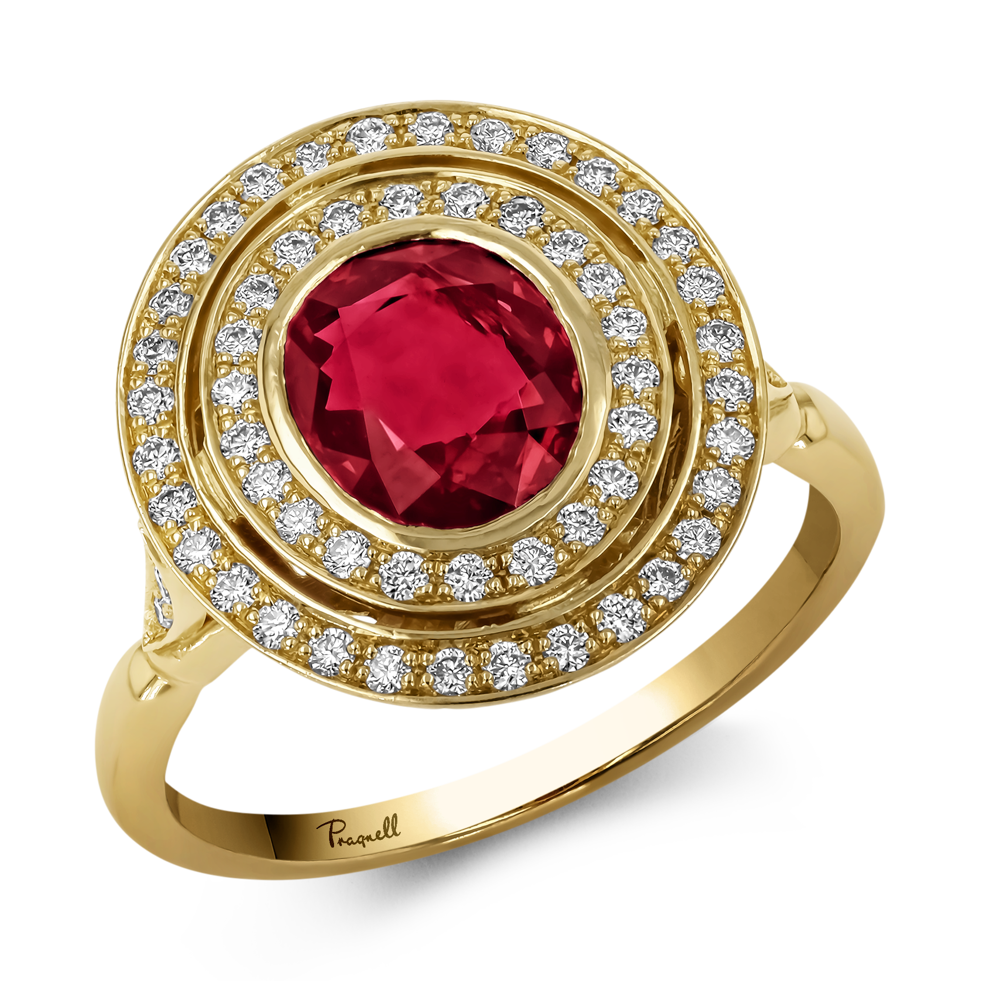 Burmese 1.71ct Ruby and Diamond Target Ring Cushion Antique Cut, Rubover Set_1