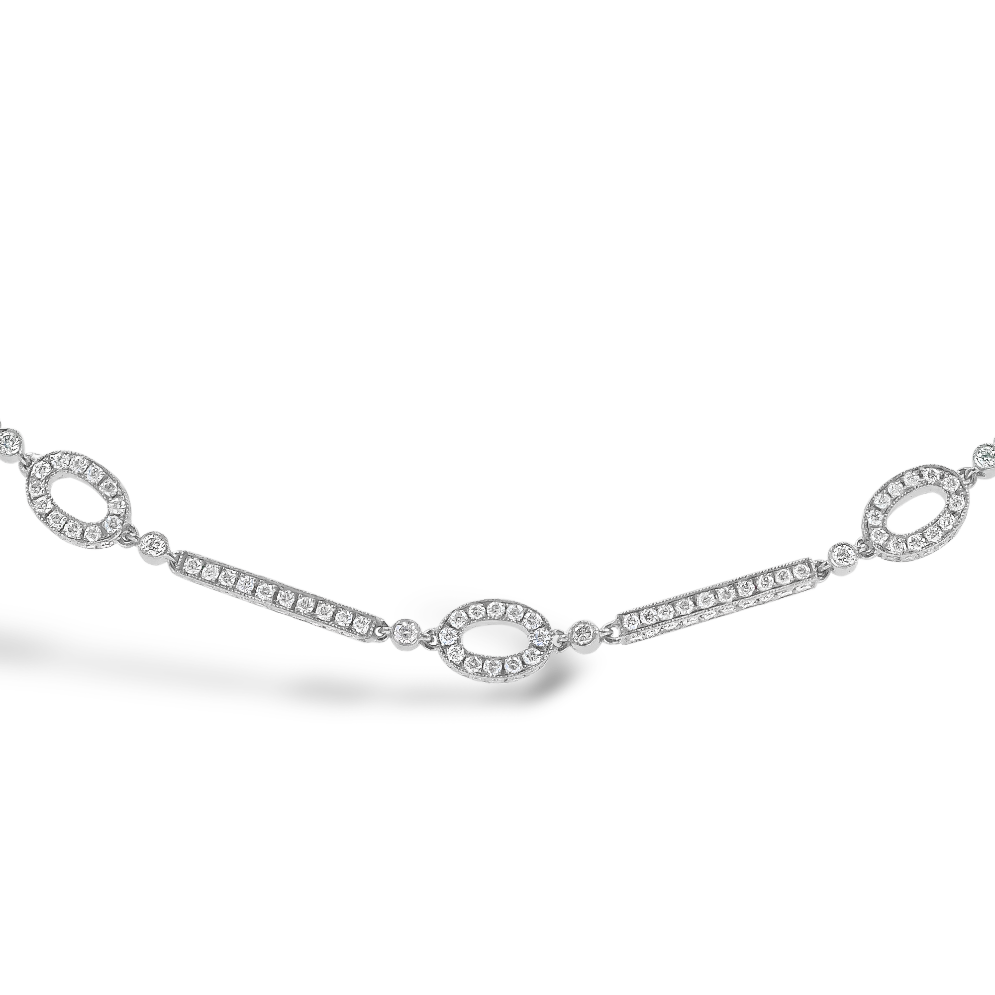 Brilliant Cut 10.66ct Oval & Bar Link Diamond Necklace Brilliant Cut, Millegrain Set_2