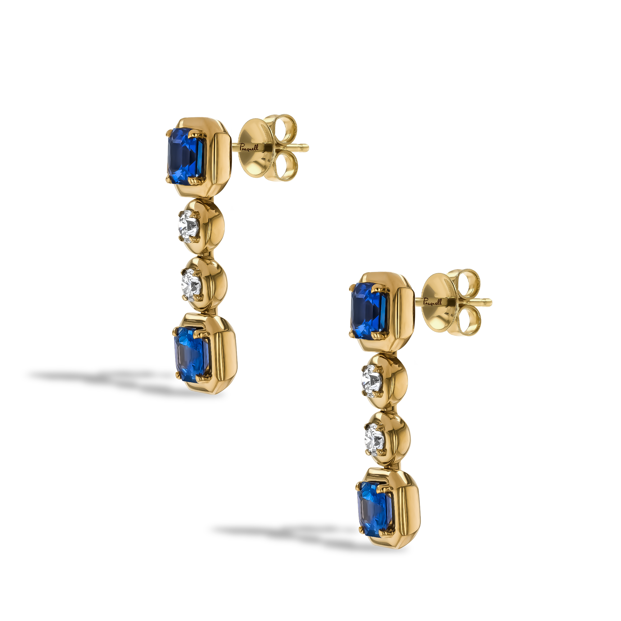 Masterpiece Skimming Stone 4.43ct Sapphire and Diamond Drop Earrings Octagon & Brilliant Cut, Claw Set_2