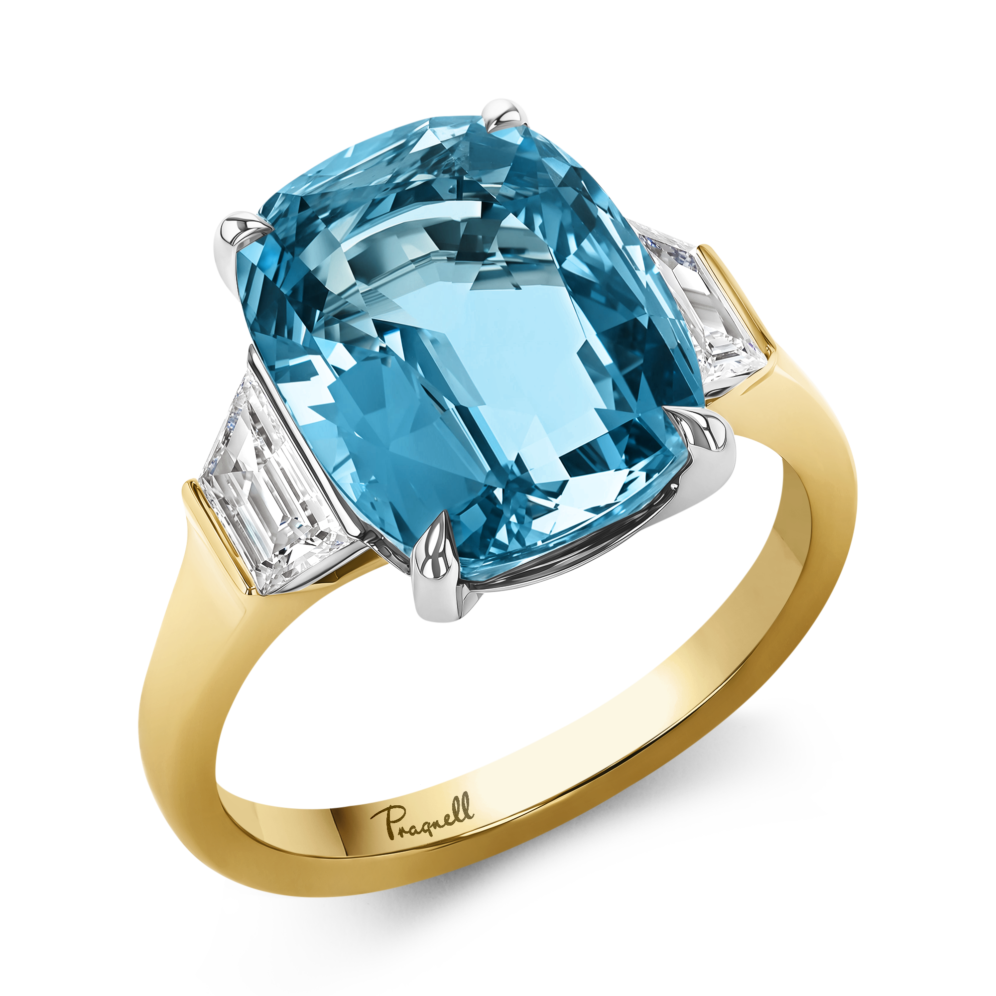 Lukusuzi Aquamarine and Diamond Ring Cushion modern cut, Claw set_1