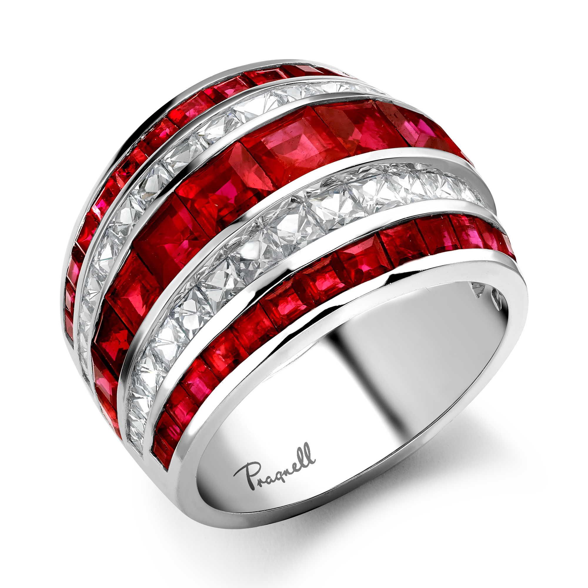 Manhattan Classic Ruby & Diamond Ring Carre & French Cut, Channel Set_1