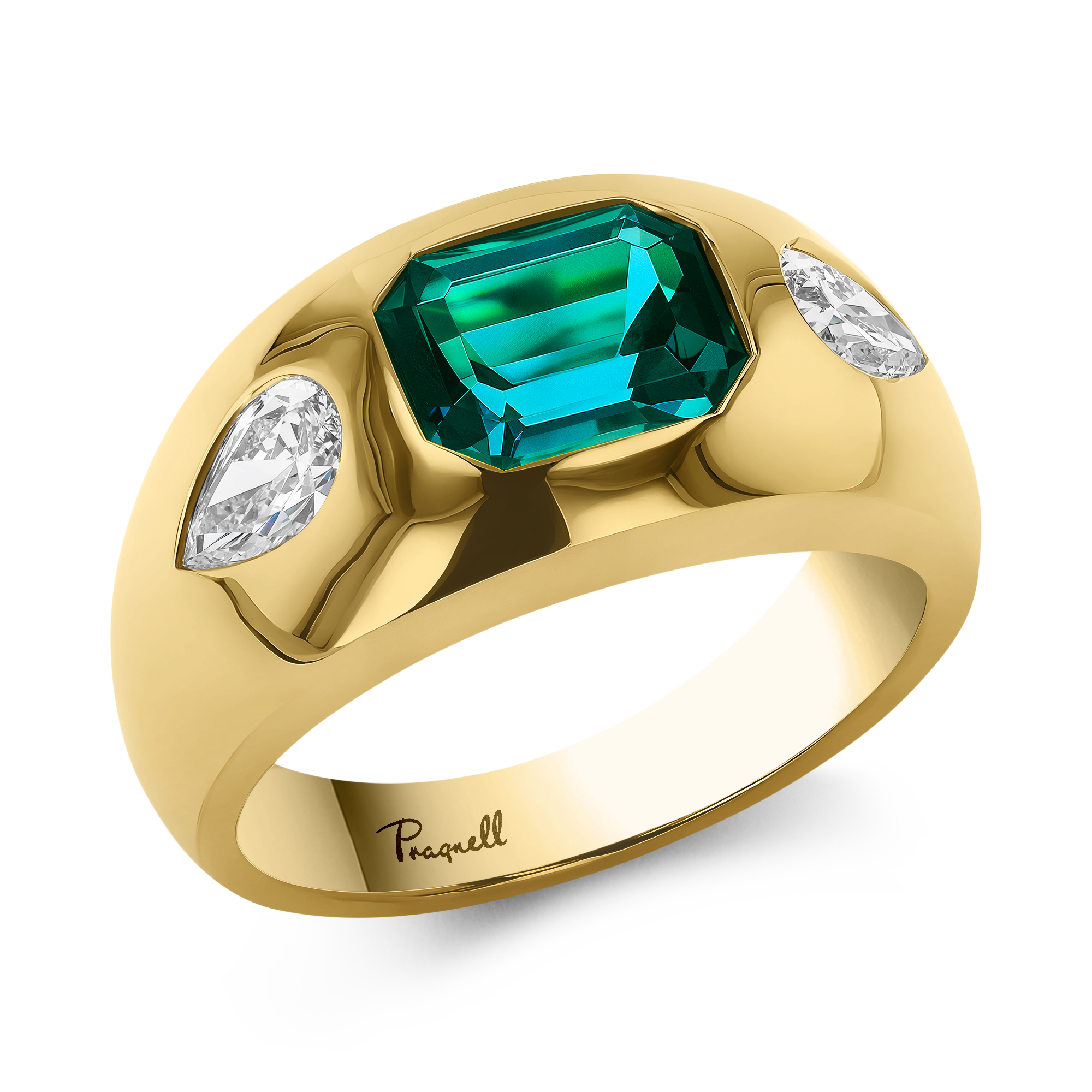 Stellar 1.68ct Namibian Indicolite Tourmaline and Diamond Bombé Ring Octagonal & Pear Cut, Rubover Set_1