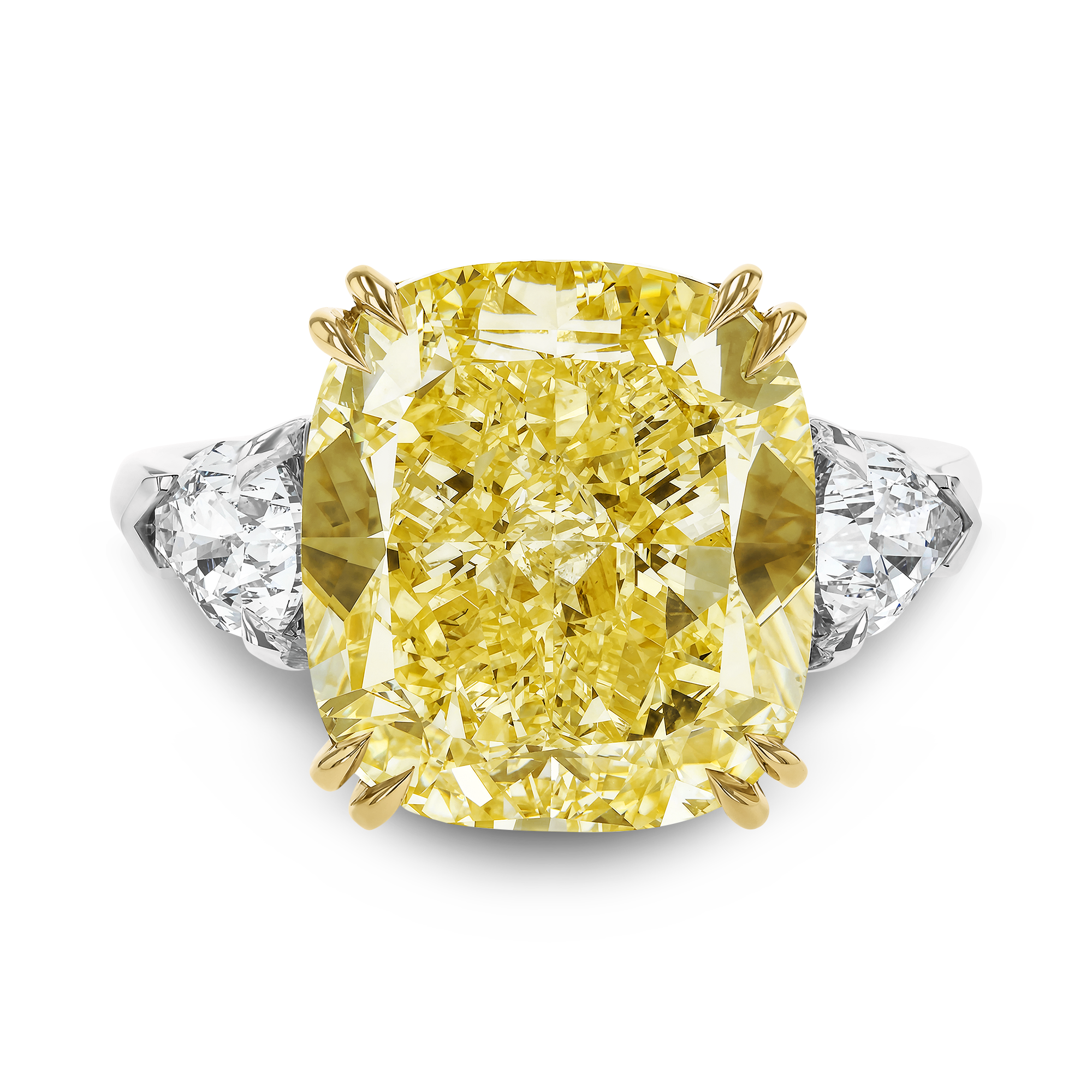 Masterpiece Cushion Cut 10.06ct Fancy Yellow Diamond Ring Cushion modern cut, Claw set_2