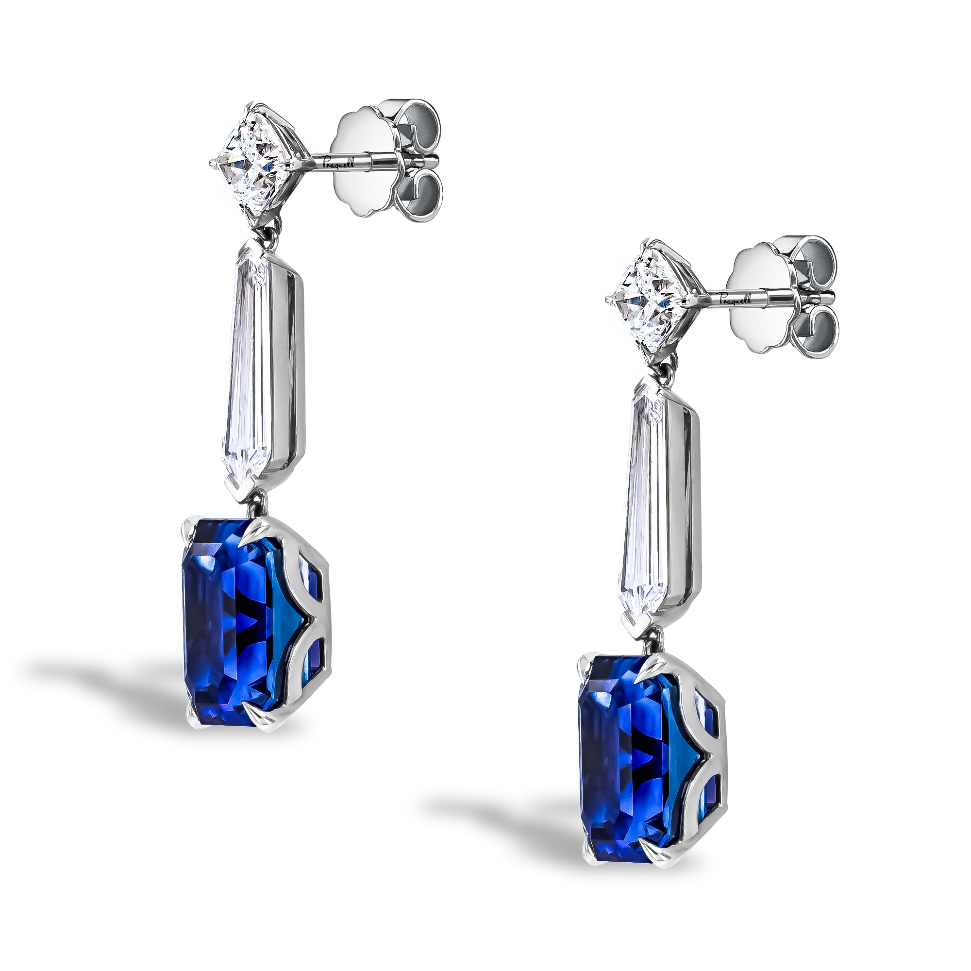 Masterpiece 13.37ct Sri Lankan Sapphire and Diamond Drop Earrings Emerald Cut, Claw Set_2