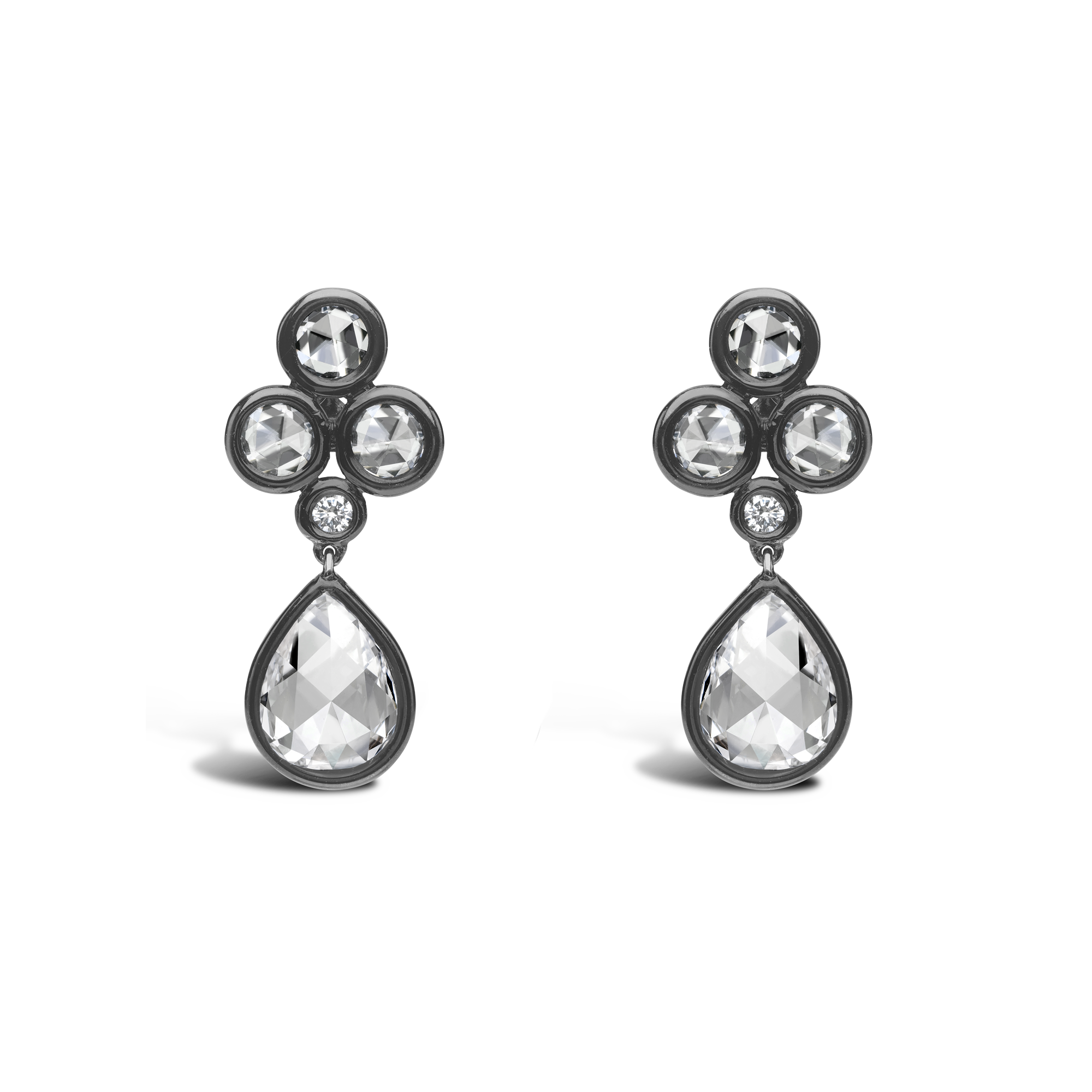 Pear Cut Diamond Earrings Drop Earrings with Rose Cut Diamonds_1