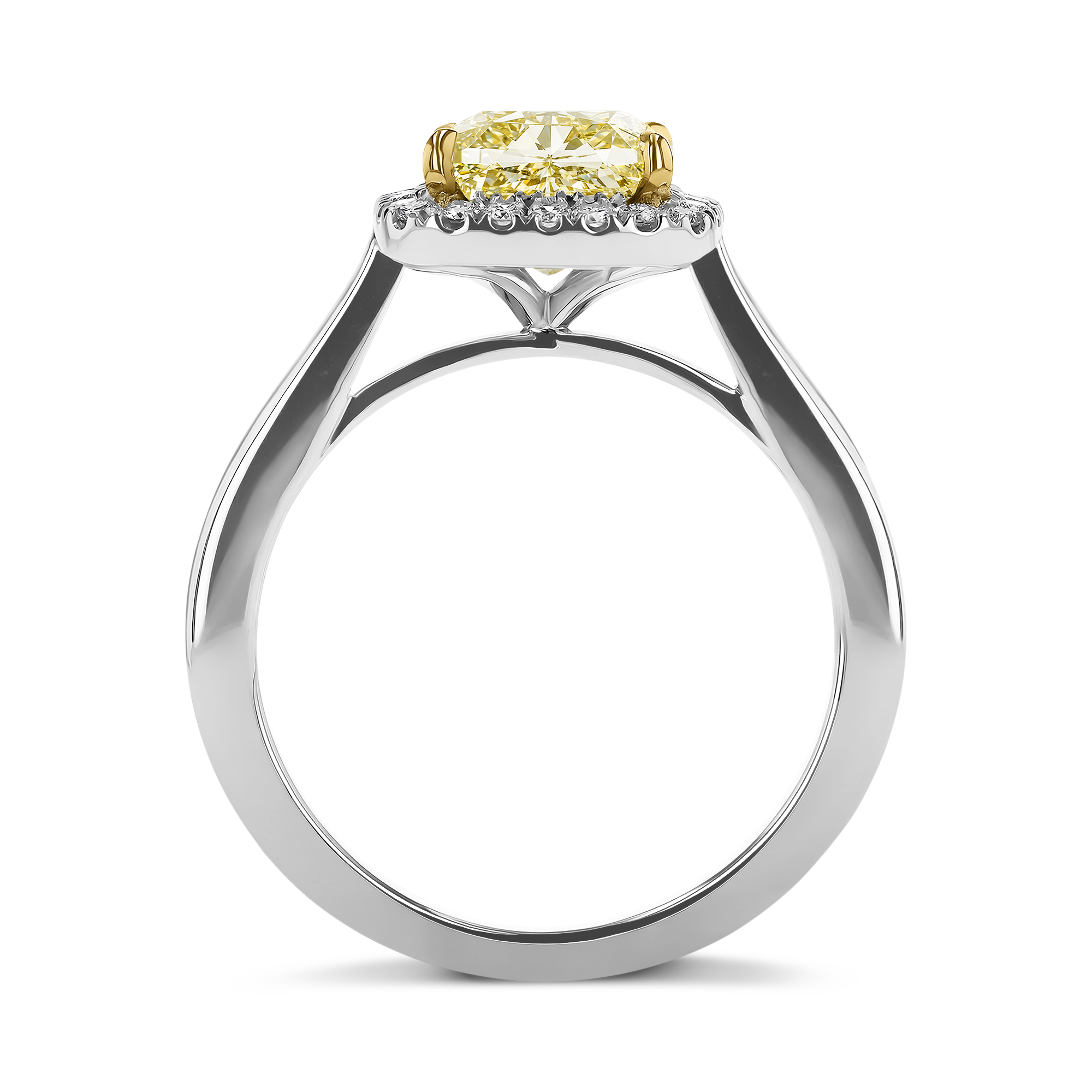 Cushion Cut 2.57ct Brilliant Cut Fancy Yellow Diamond Halo Ring Cushion & Brilliant Cut, Claw Set_3