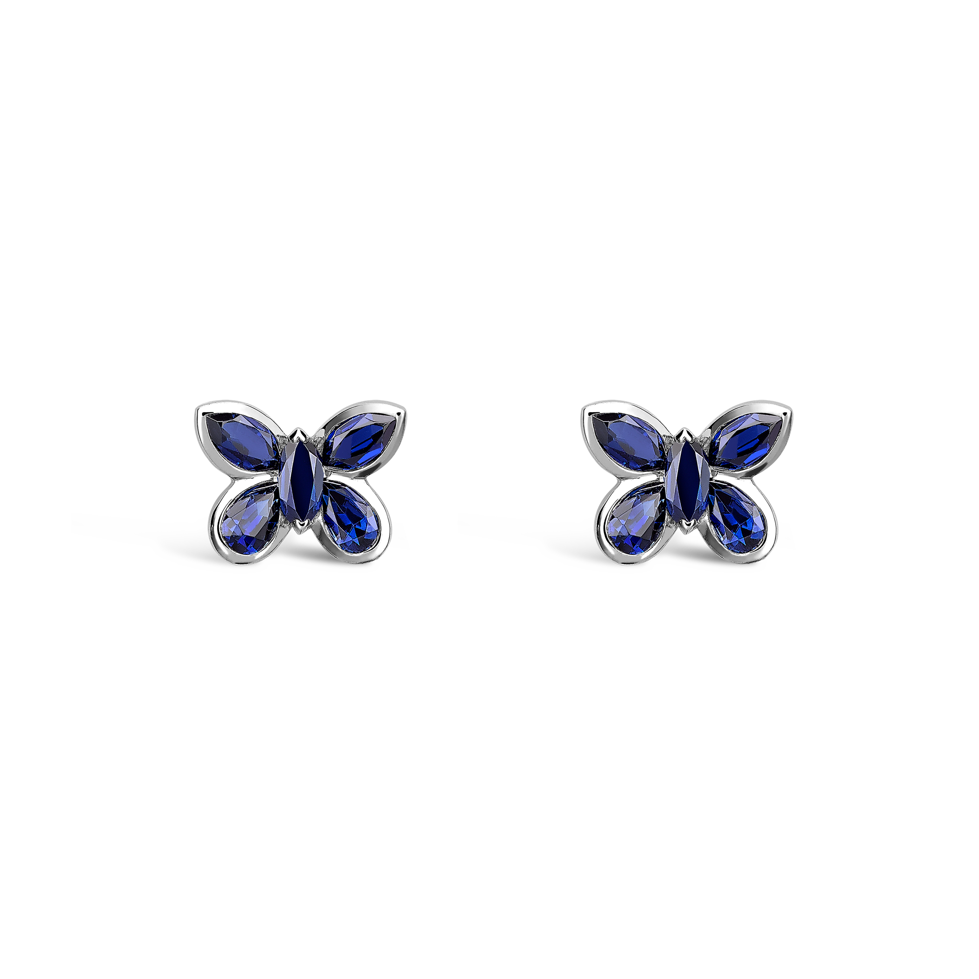 Butterfly Blue Sapphire Stud Earrings Pear and Marquise Cut, Claw Set_1