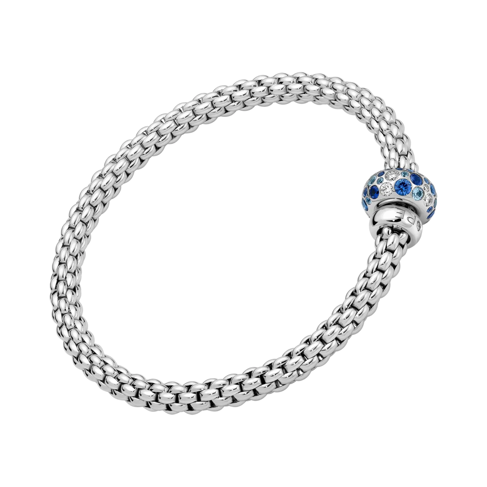 Fope Solo Flex'It Diamond and Blue Sapphire Bracelet Round Brilliant Cut, Rubover Set_1