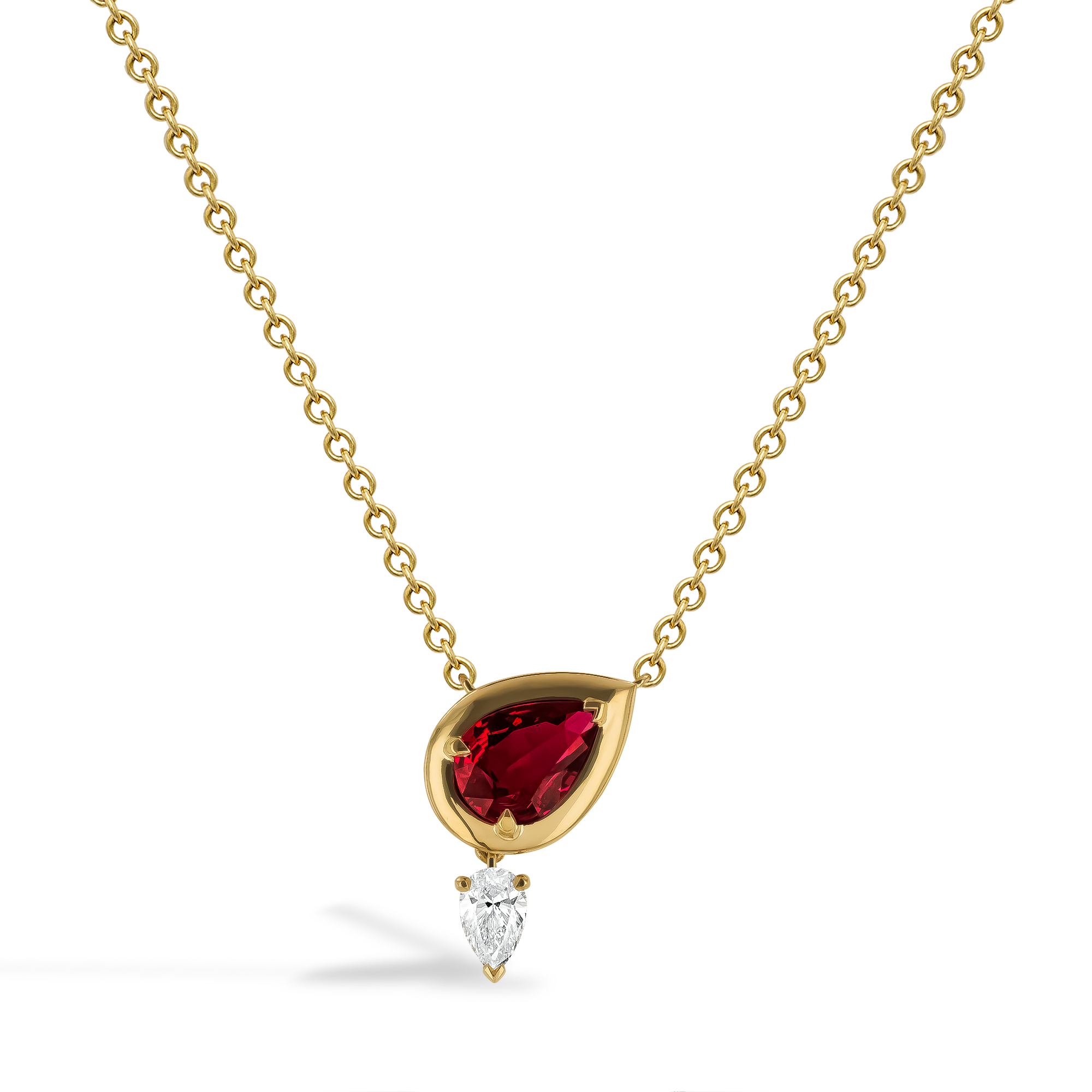 Skimming Stone 1.01ct Ruby and Diamond Drop Pendant Pearshape, Claw Set_1