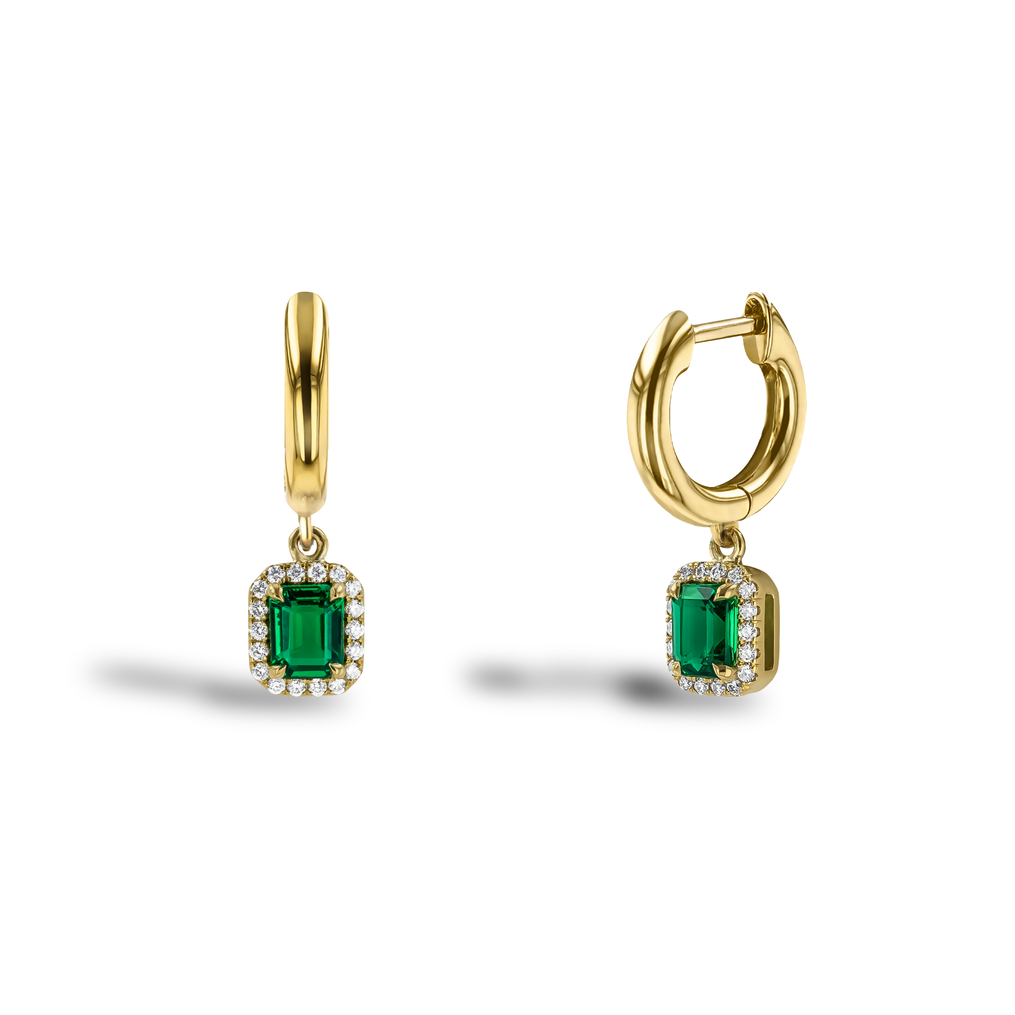 Octagonal Cut 1.05ct Emerald and Diamond Drop Earrings Octagonal Cut, Claw Set_1