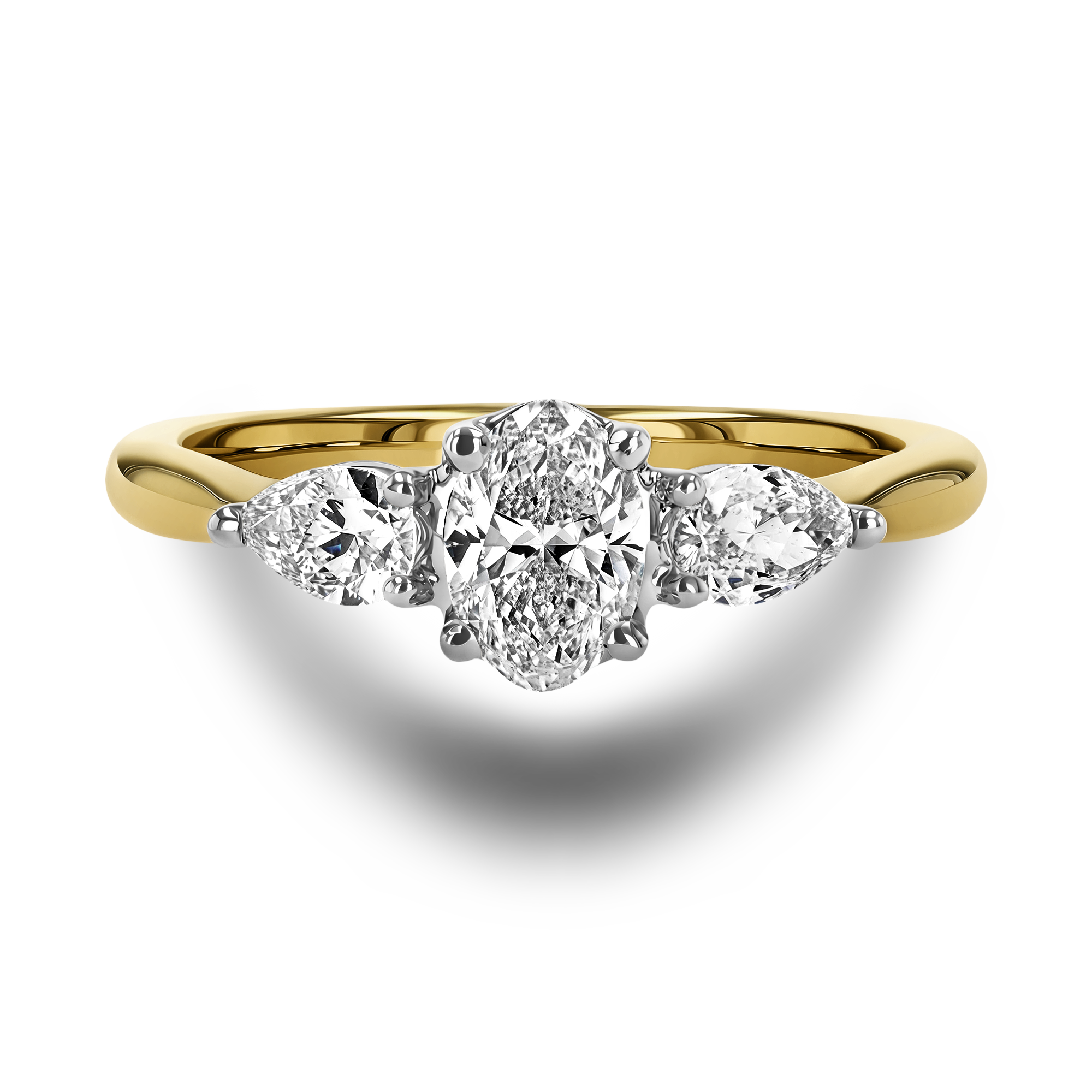 Classic 0.50ct Oval and Pearshape Diamond Three Stone Ring Oval Cut, Claw Set_2