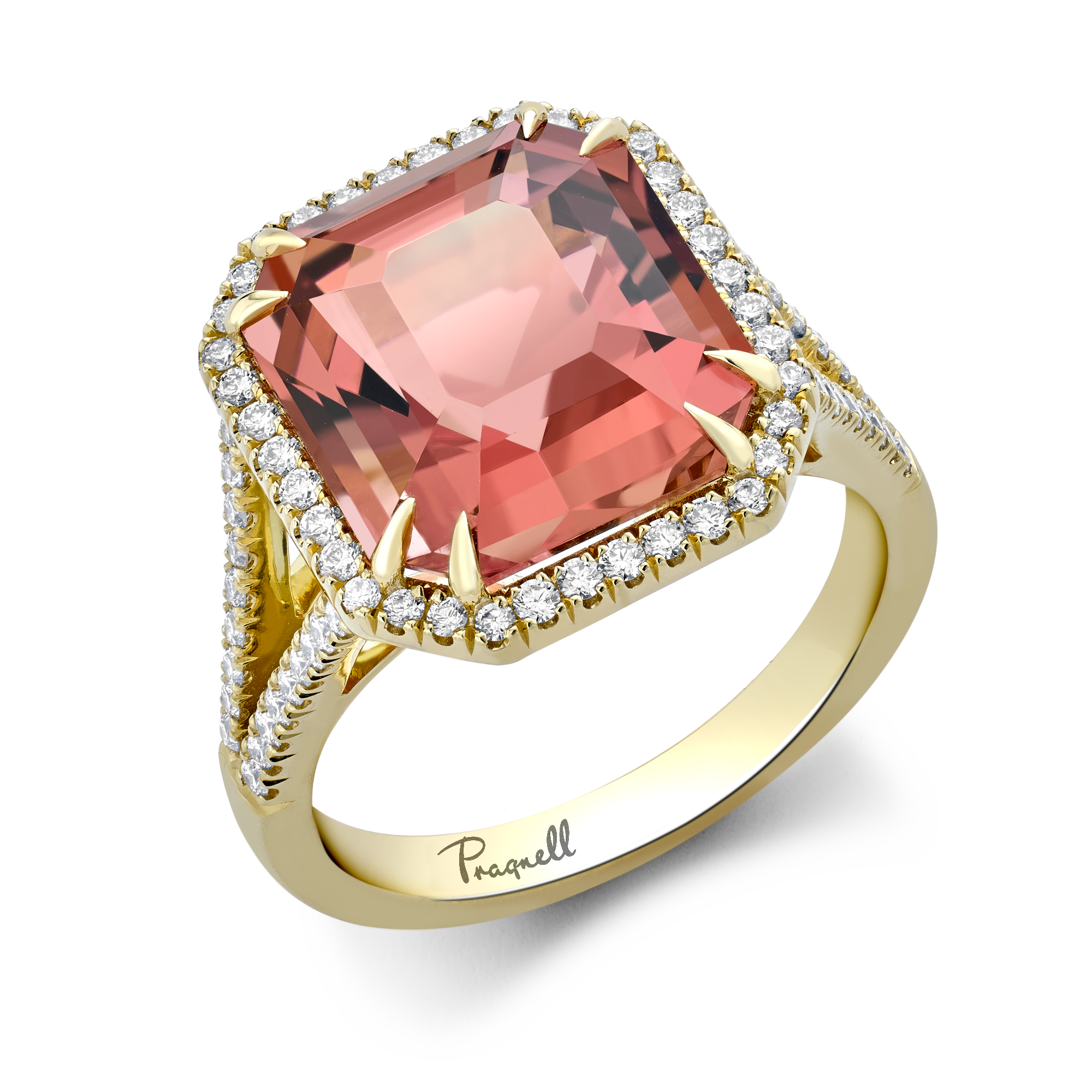 Pink Tourmaline and Diamond Dress Ring Trap Cut, Claw Set_1