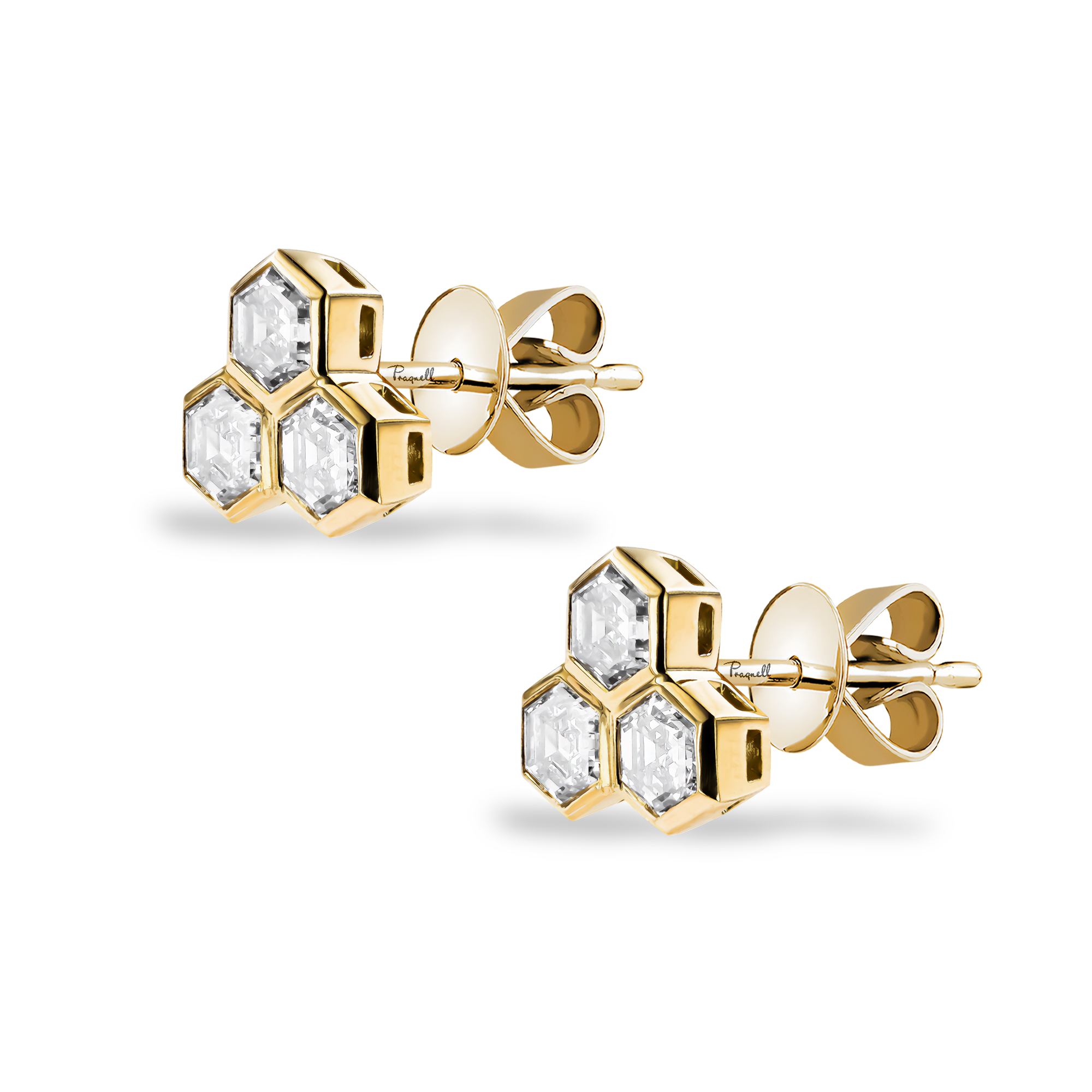 Honeycomb 1.85ct Diamond Trilogy Earrings Hexagonal Cut, Rubover Set_2