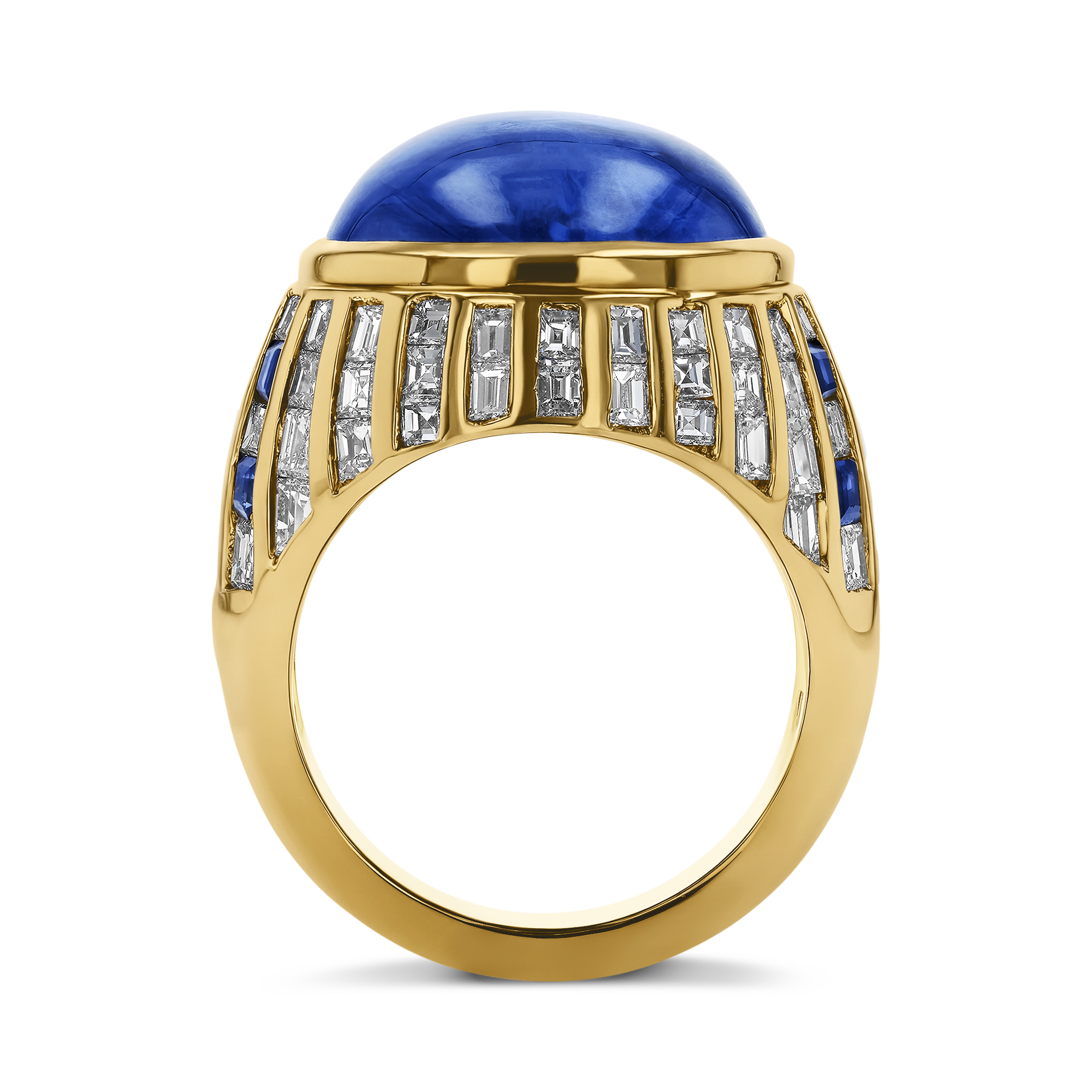 Sri Lankan Sapphire and Diamond Bombe Ring Cabochon Cut, Rubover Set_3