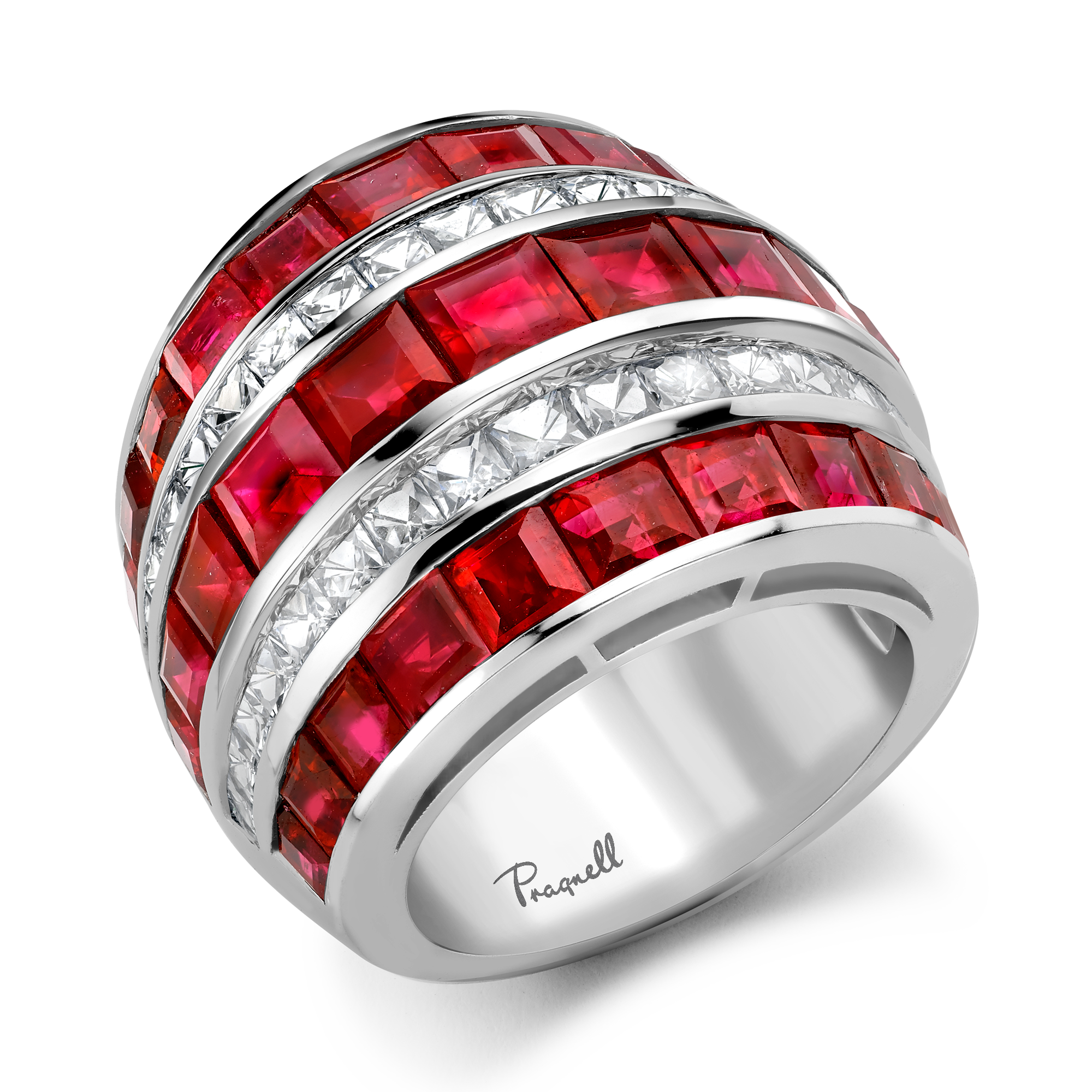 Manhattan Large Ruby & Diamond Ring Carre & French Cut, Channel Set_1